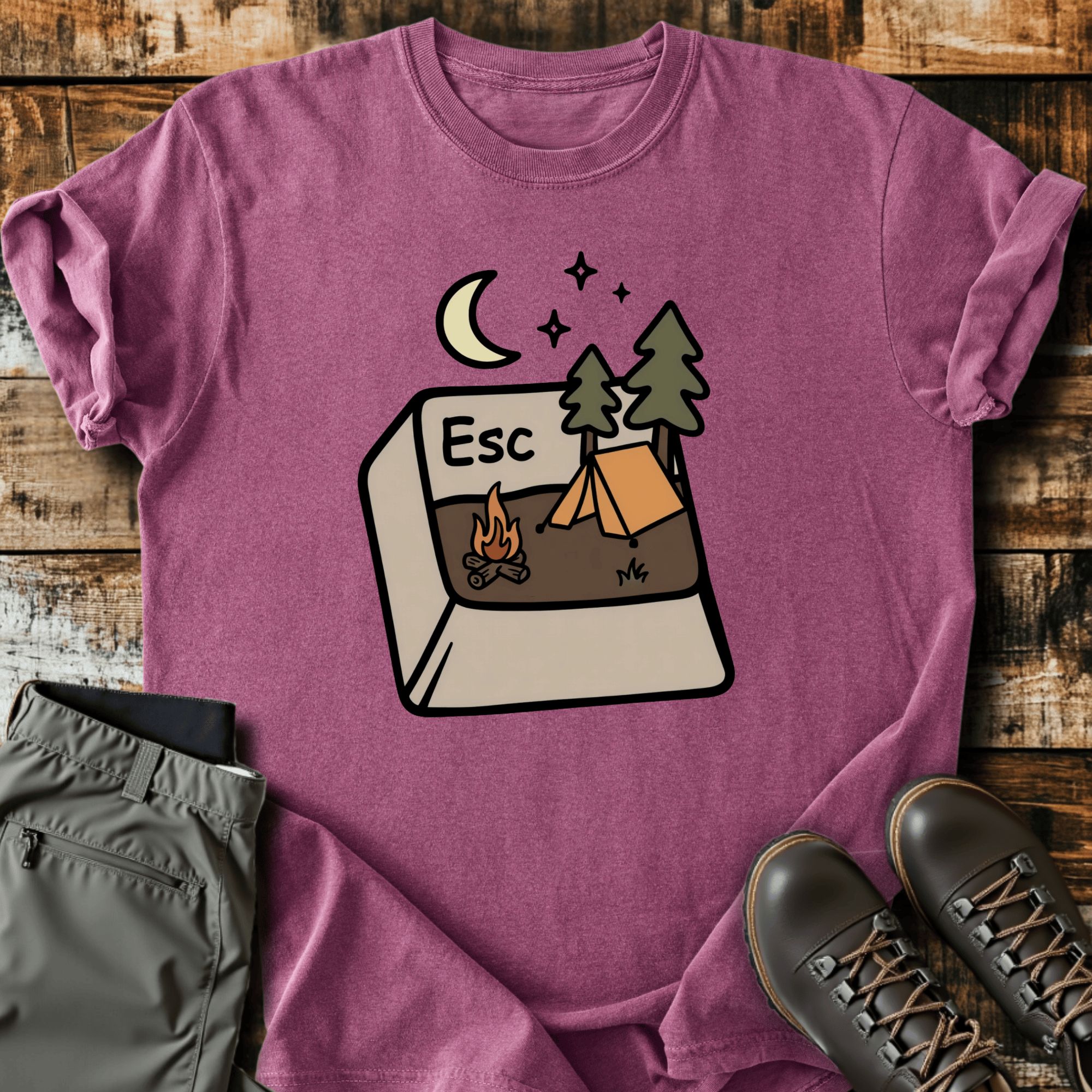 Escape Button Cotton Graphic T-Shirt