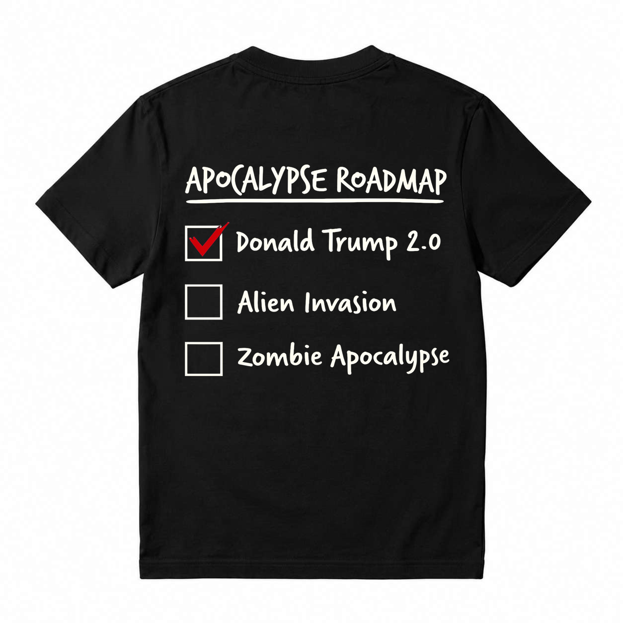 Apocalypse Roadmap Trump 2.0 Checklist Funny Graphic T-Shirt