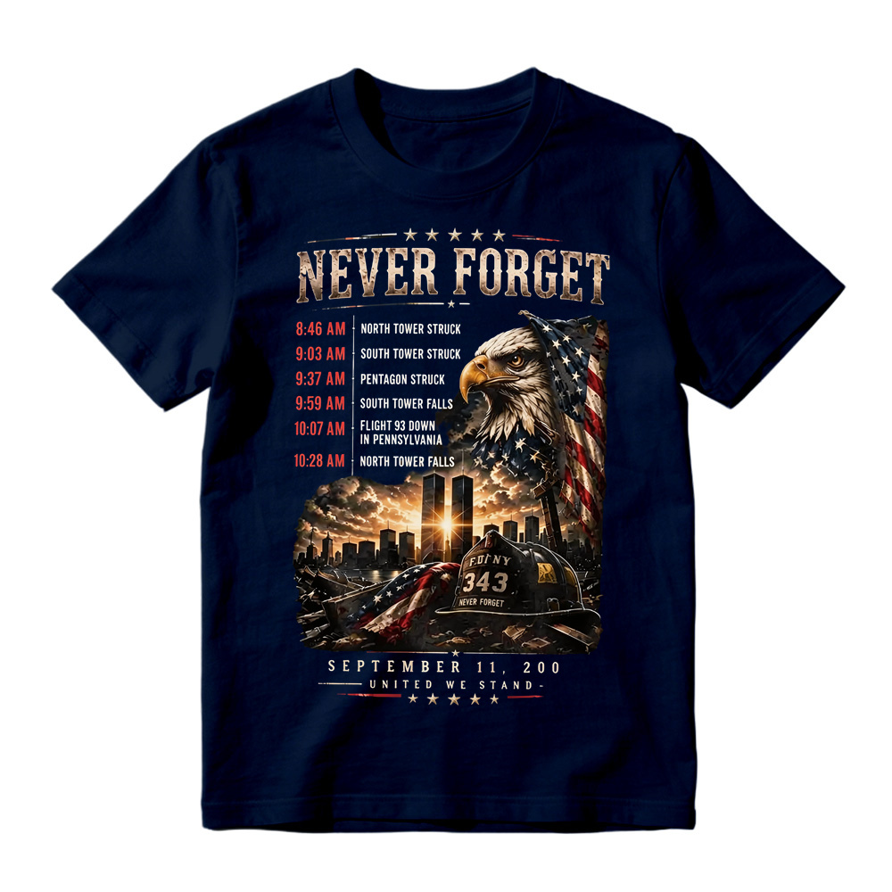 Never Forget 25th Anniversary Patriotic Tee, 9/11 Anniversary T-Shirt, September 11 Memorial Shirt