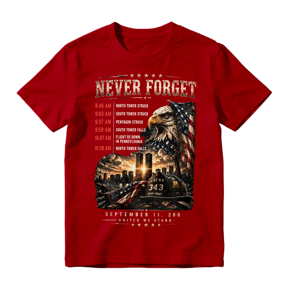 Never Forget 25th Anniversary Patriotic Tee, 9/11 Anniversary T-Shirt, September 11 Memorial Shirt
