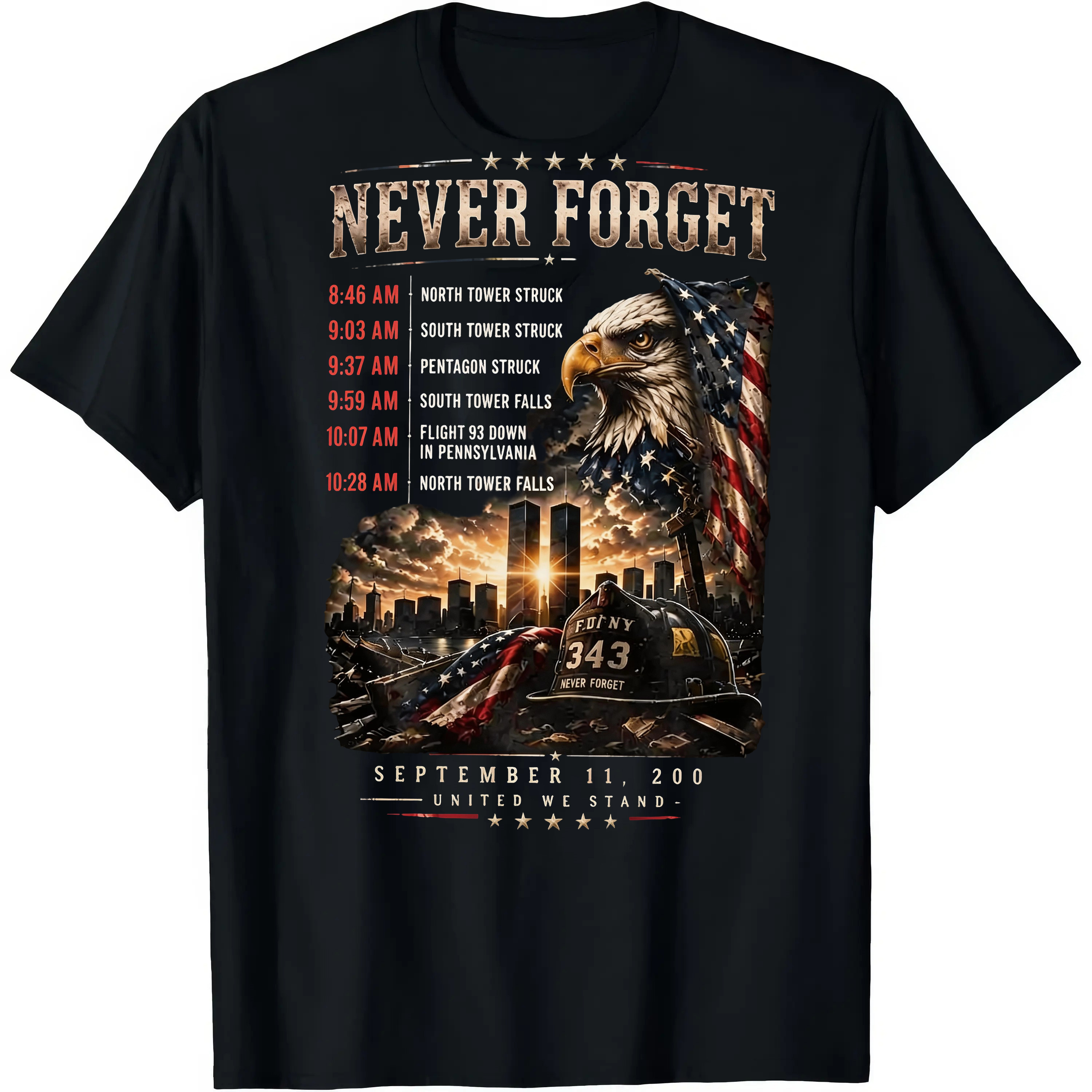 Never Forget 25th Anniversary Patriotic Tee, 9/11 Anniversary T-Shirt, September 11 Memorial Shirt