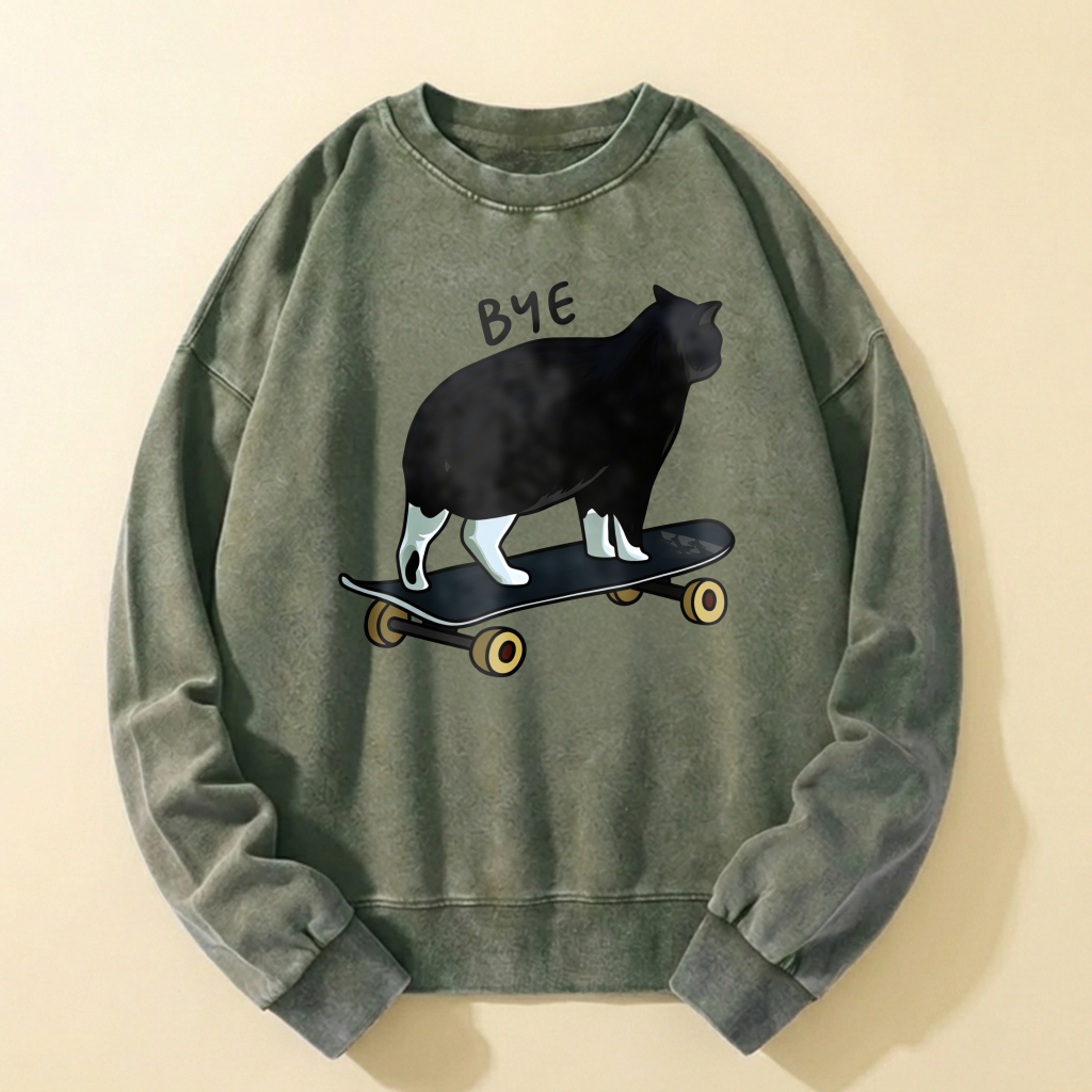 Cute Cat On Skateboard Graphic Sweatshirt For Men And Women Casual Fashion Long Sleeve Pullover Top