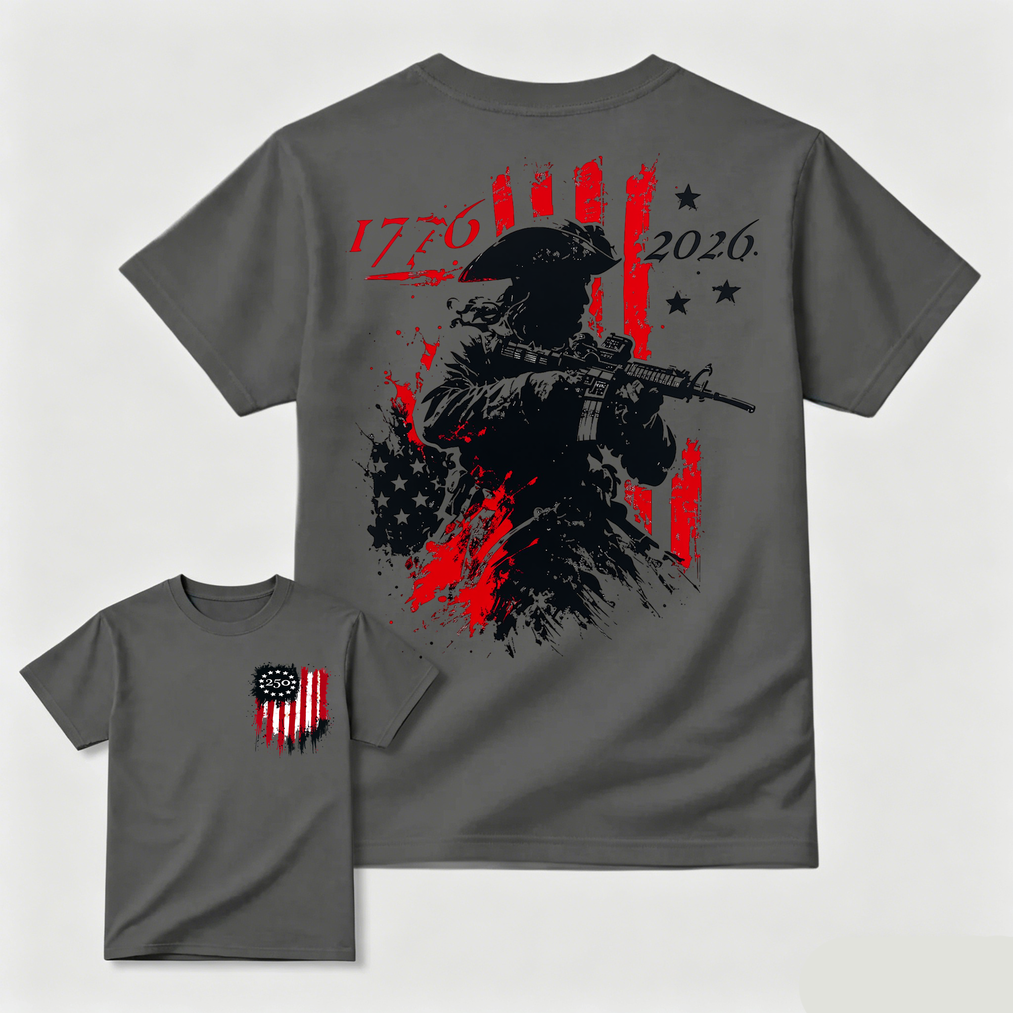 Vintage Grunge Star Stripes Revolutionary Soldier Casual Shirt