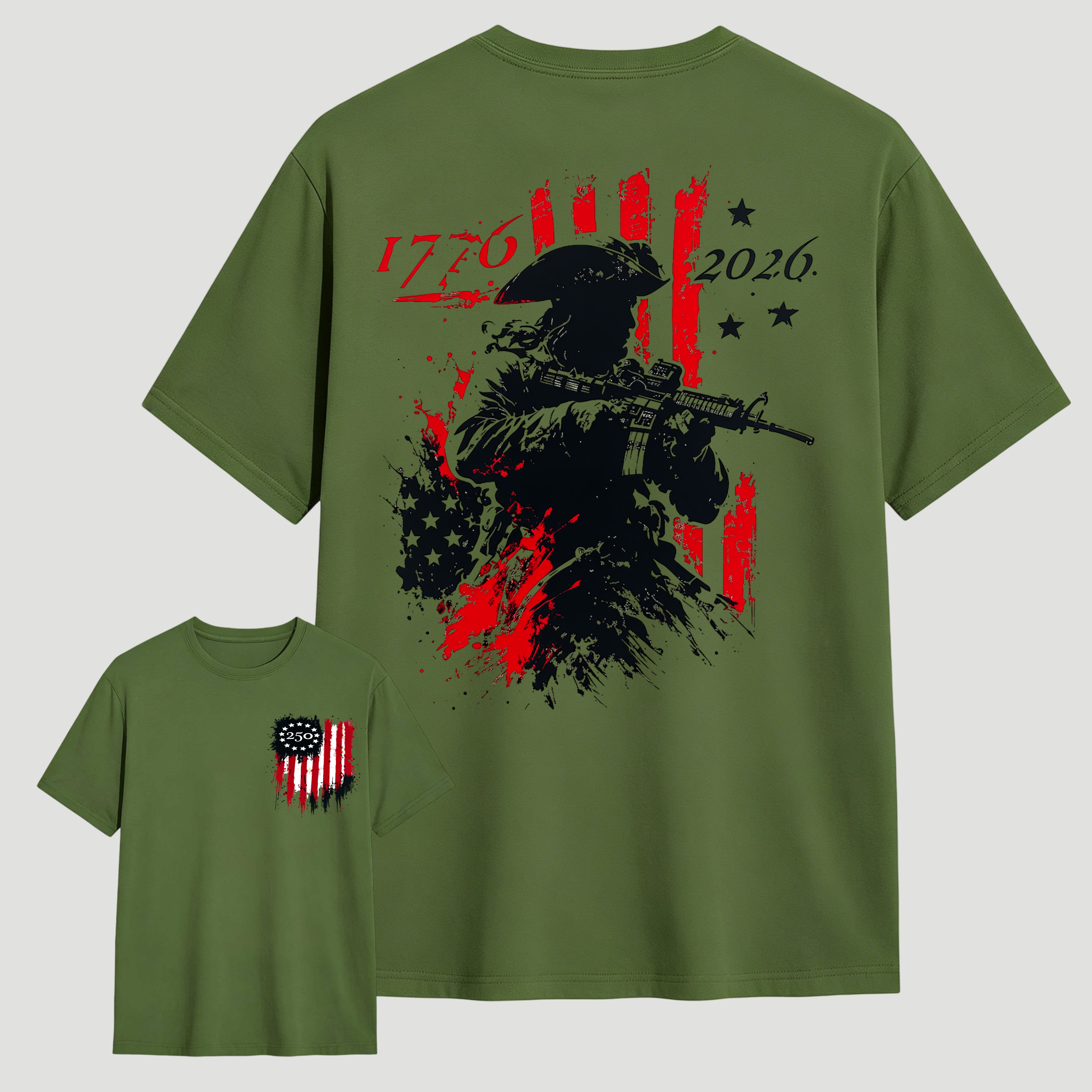 Vintage Grunge Star Stripes Revolutionary Soldier Casual Shirt