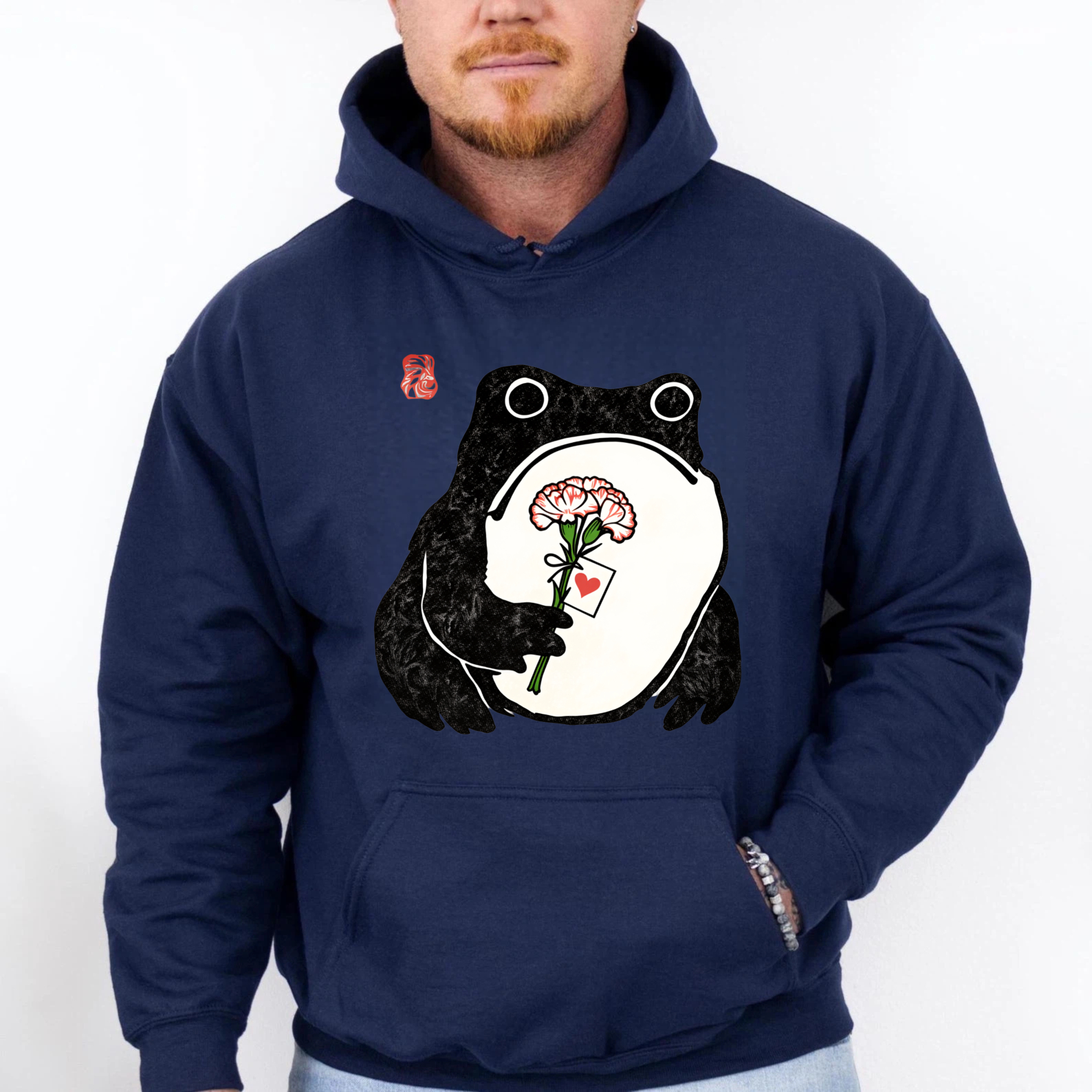 Frog Holding Rose Hoodie Black Cute Animal Design For Women And Men Unisex Sweatshirt With Pocket