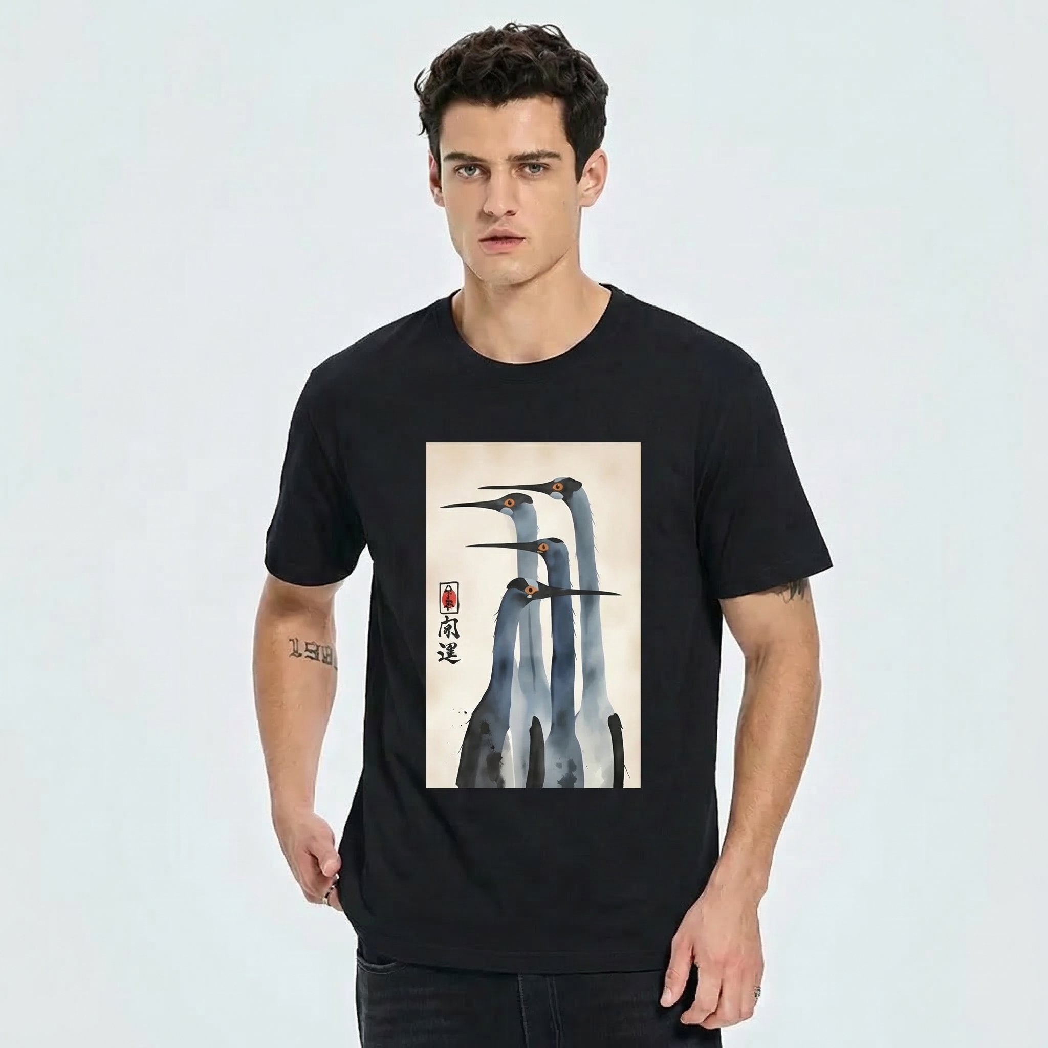 Three Cranes Standing Together In Harmony tshirt 100% cotton
