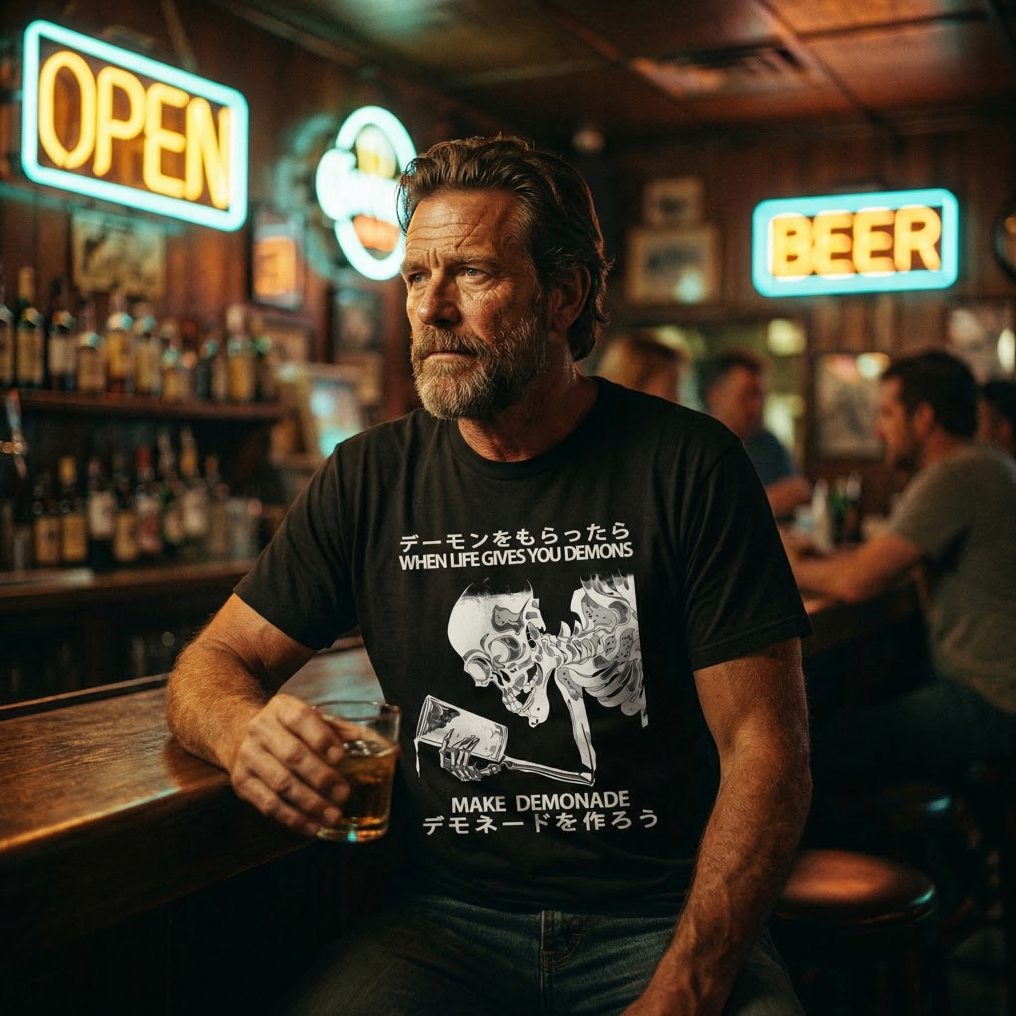 Demon Skeleton Holding Glass With Text tshirt 100% cotton