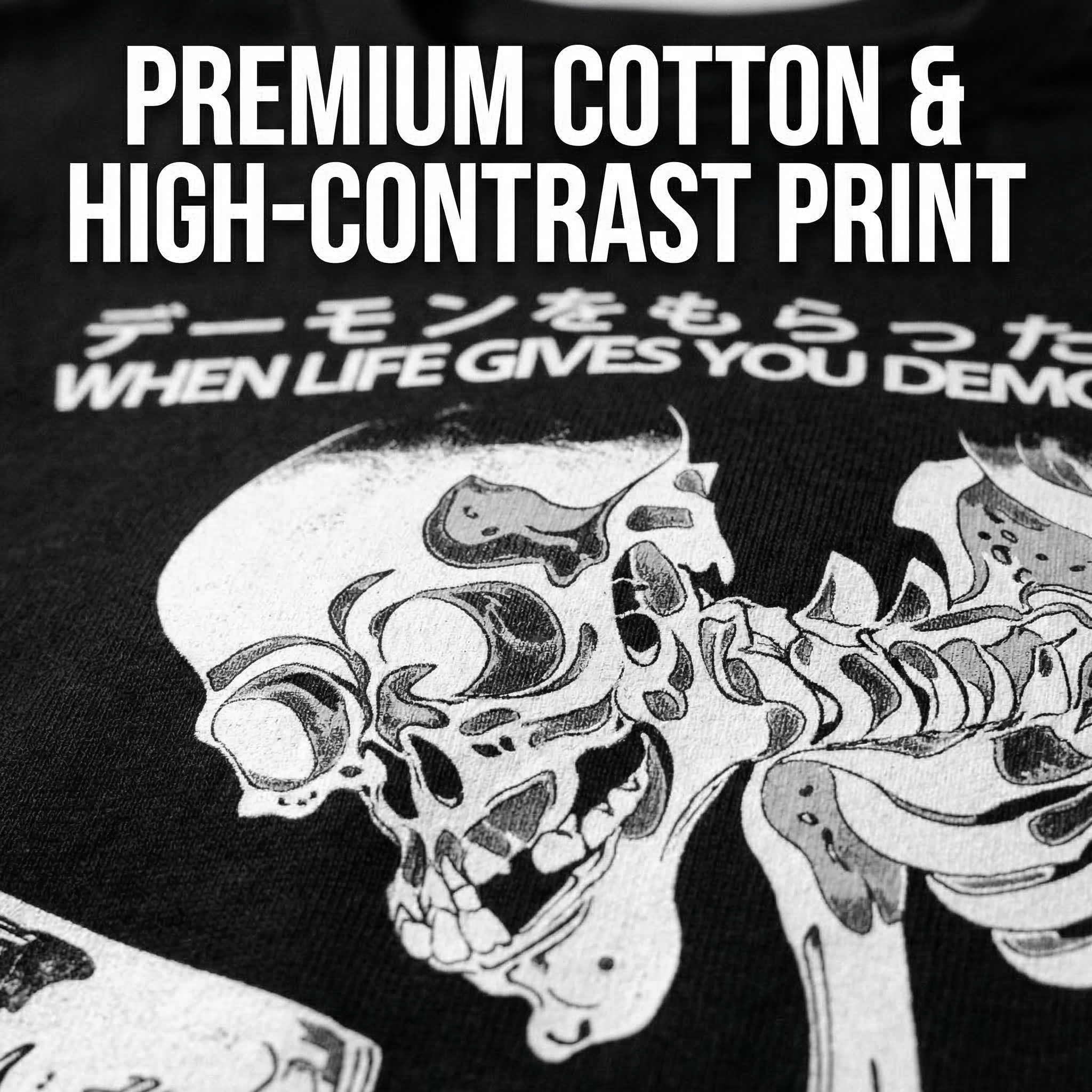 Demon Skeleton Holding Glass With Text tshirt 100% cotton