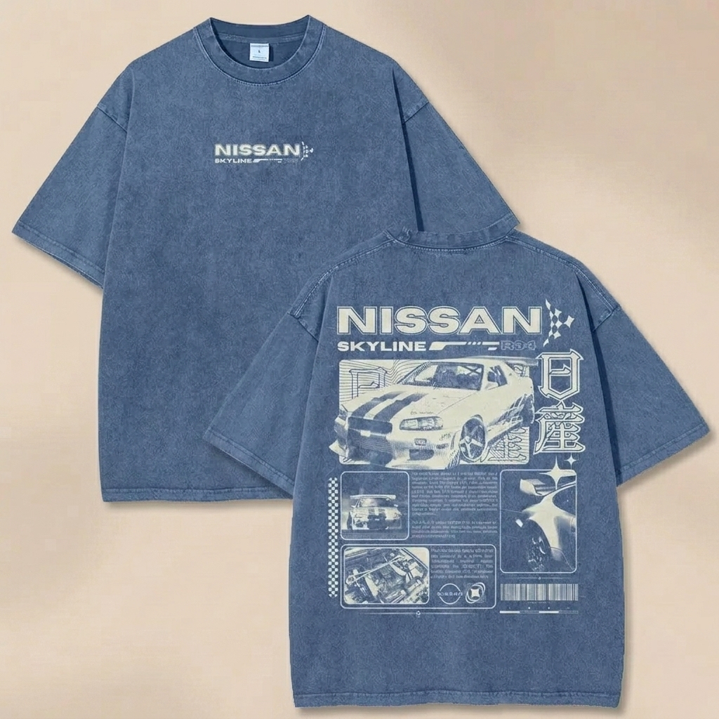 Vintage Japanese Car Culture Print Washed T-Shirt