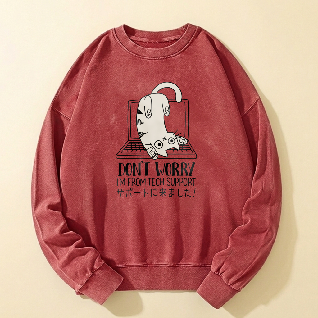 Cute Cat Graphic Sweatshirt Don T Worry I M From Tech Support Unisex Crewneck Pullover Casual Top