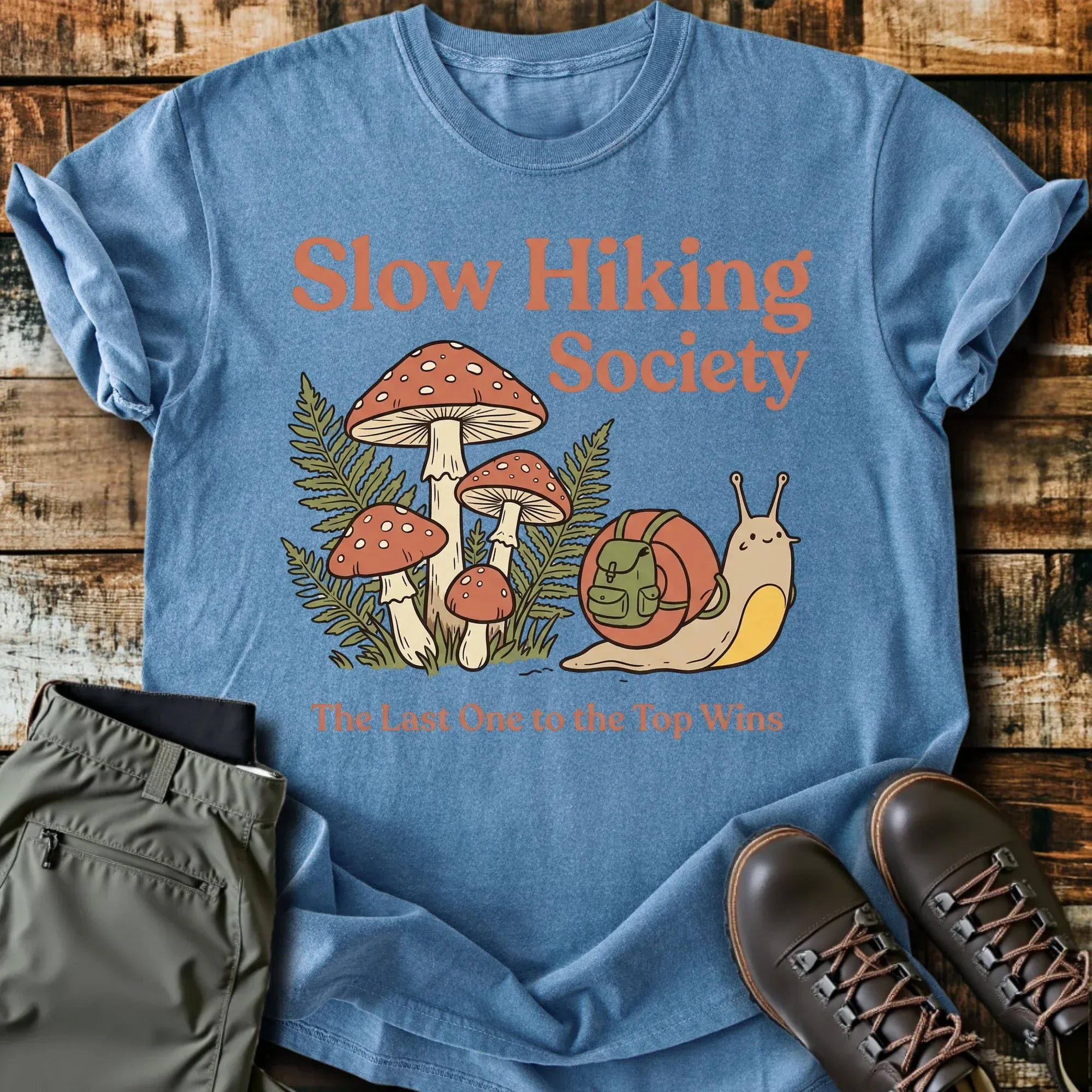 Slow Hiking Society Snail Cotton Graphic T-Shirt