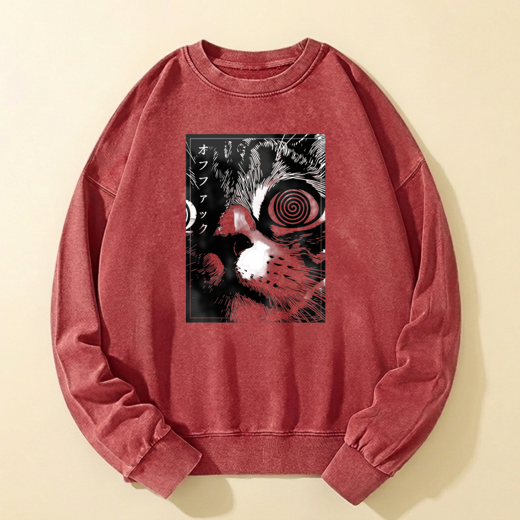 Black Cat Spiral Eye Graphic Sweatshirt Unisex Crewneck Long Sleeve Casual Top