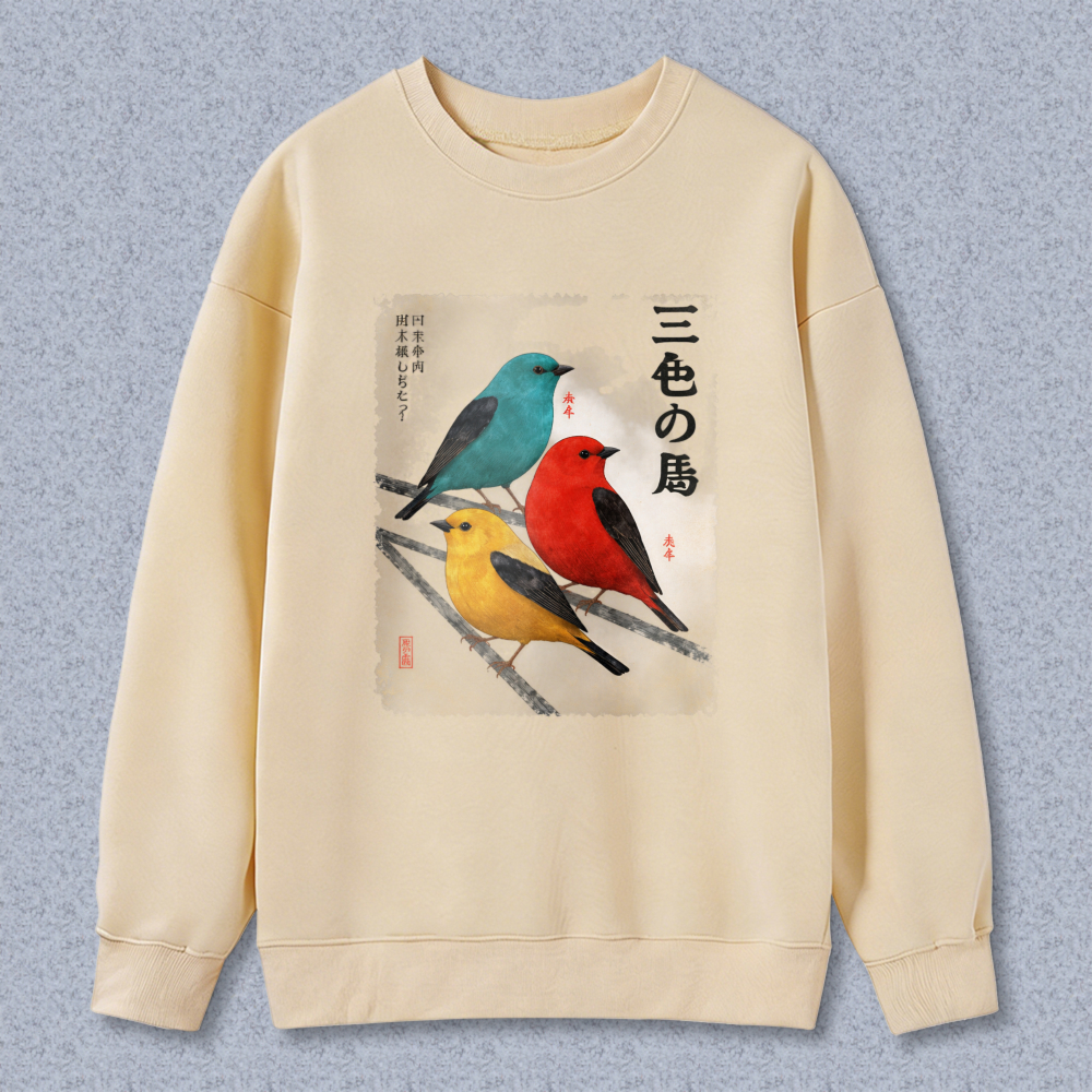 Colorful Birds Japanese Art Sweatshirt Unisex Crewneck Pullover Fashion Graphic Sweatshirt