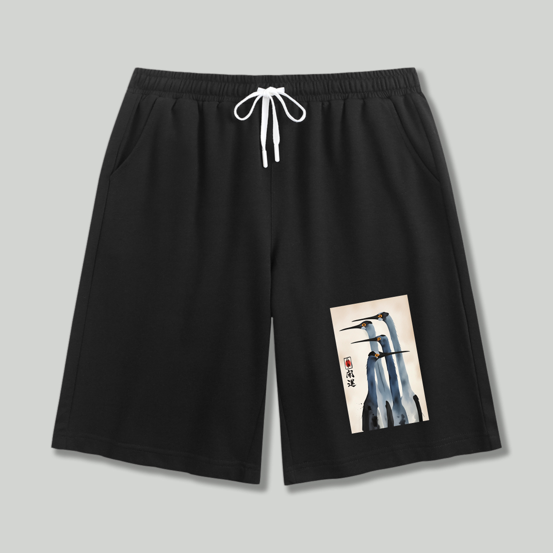 Chinese Painting Birds And Calligraphy Shorts
