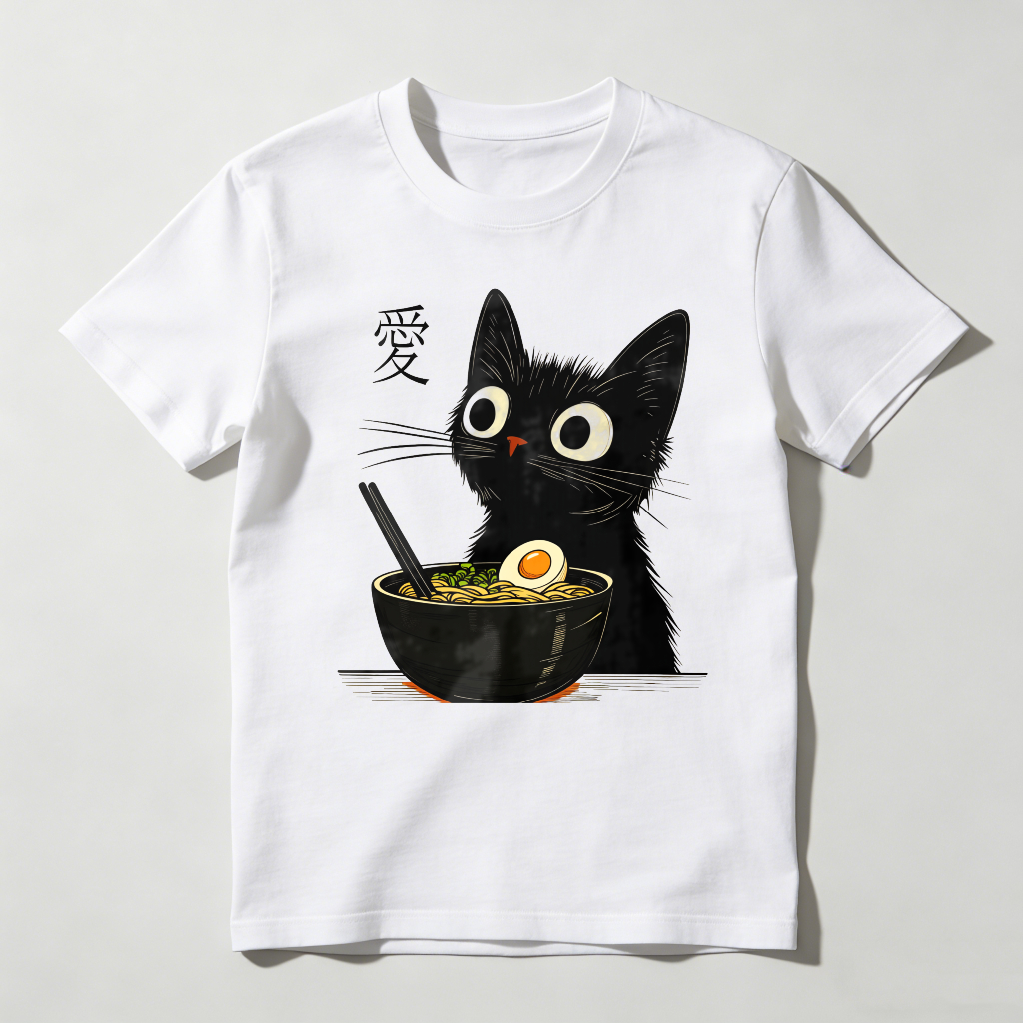 Black Cat With Ramen Bowl And Chopsticks tshirt 100% cotton