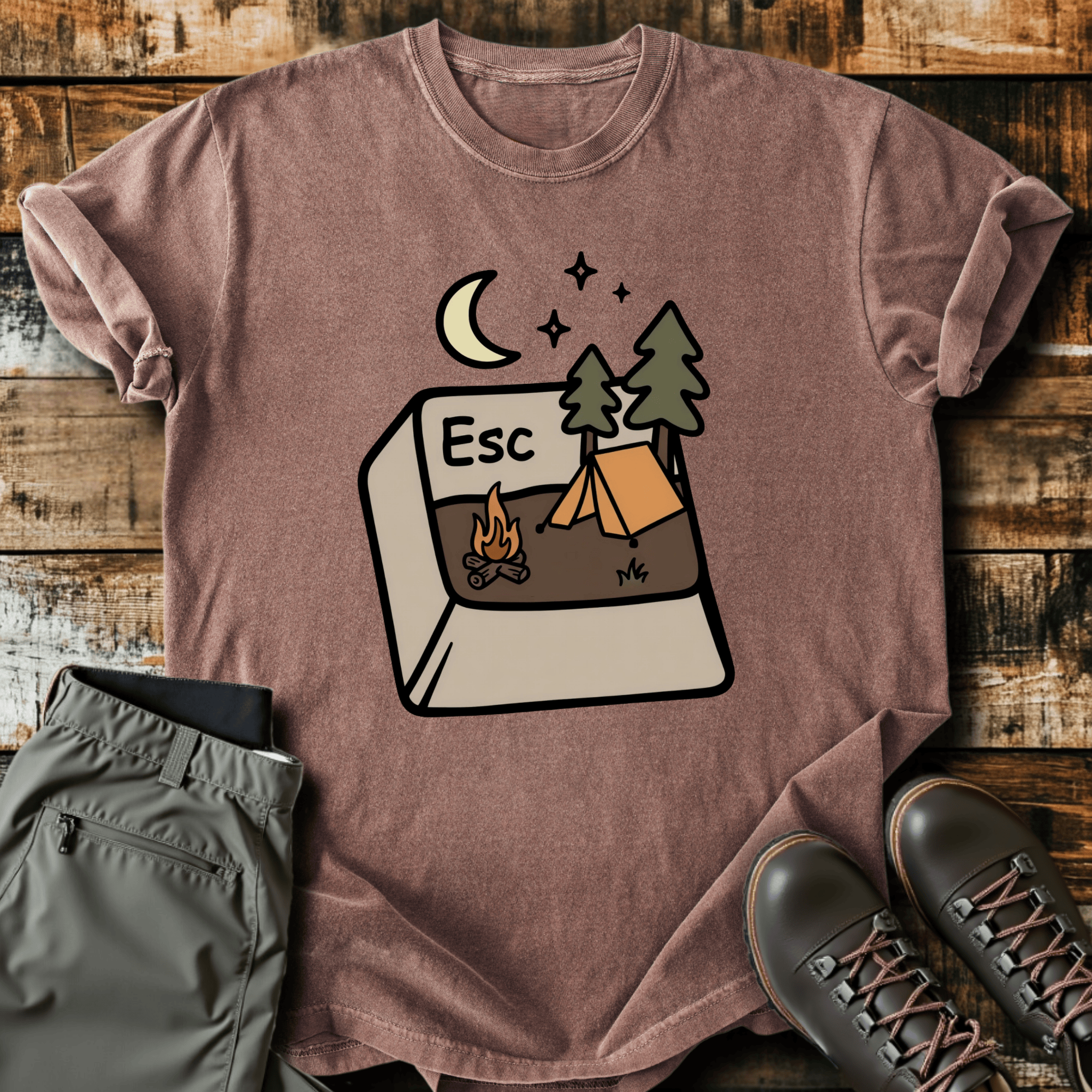 Escape Button Cotton Graphic T-Shirt