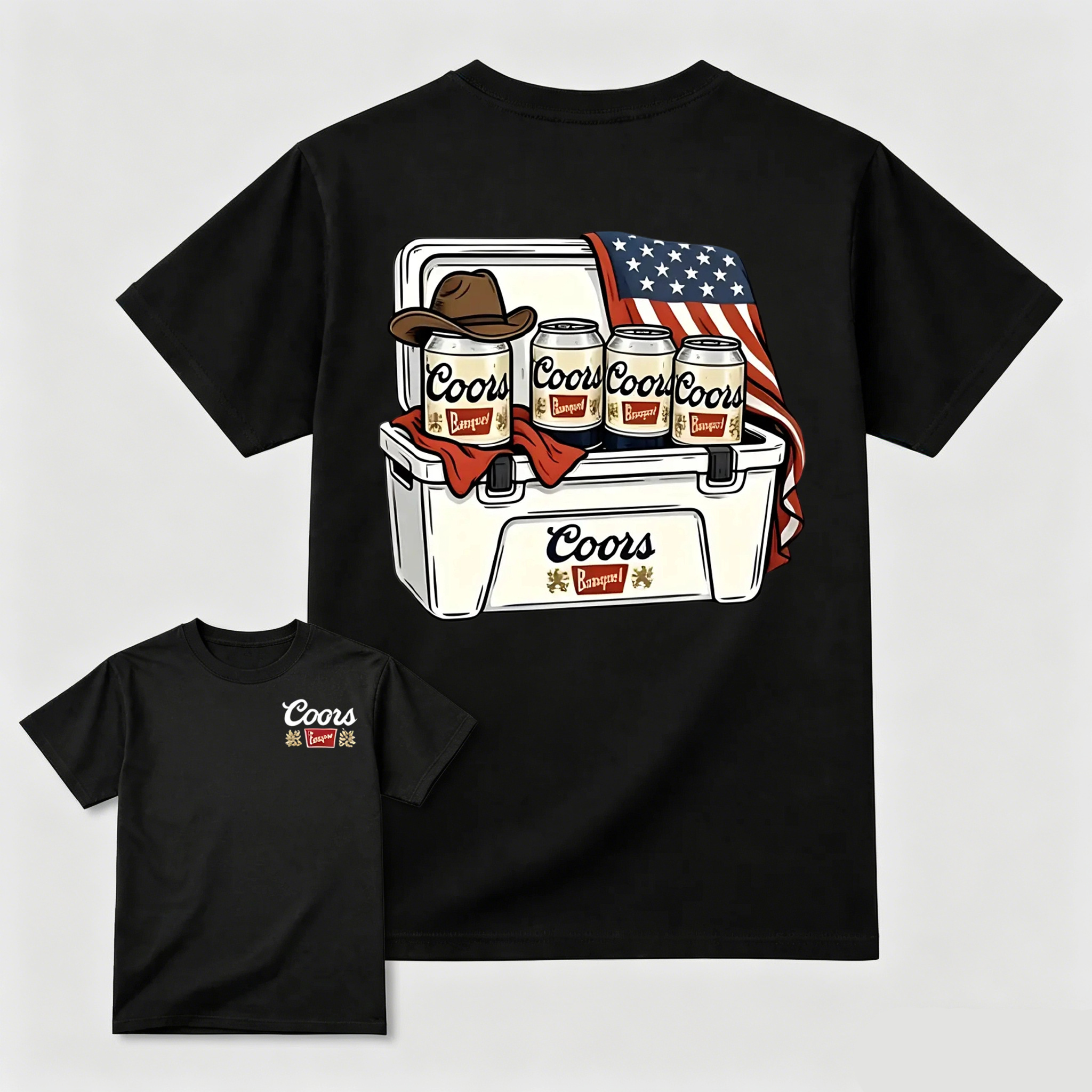 BBQ Season Ice Box Beer American Flag Retro Cowboy T-Shirt