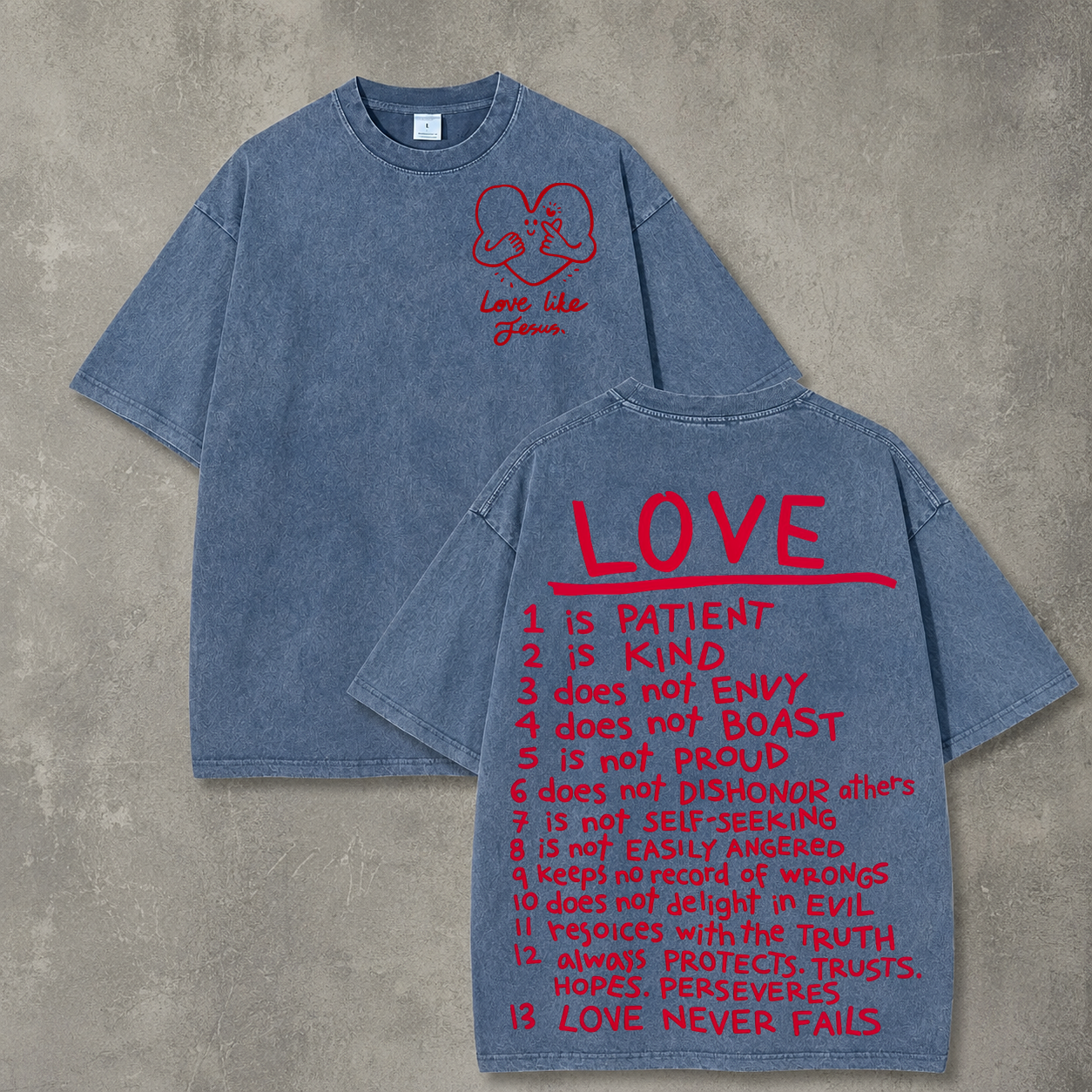 Vintage Cream Love Virtues Handwriting Graphic Washed T-Shirt