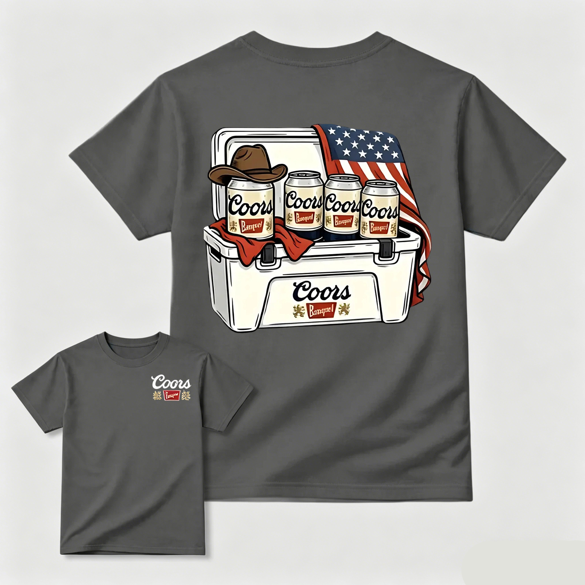 BBQ Season Ice Box Beer American Flag Retro Cowboy T-Shirt