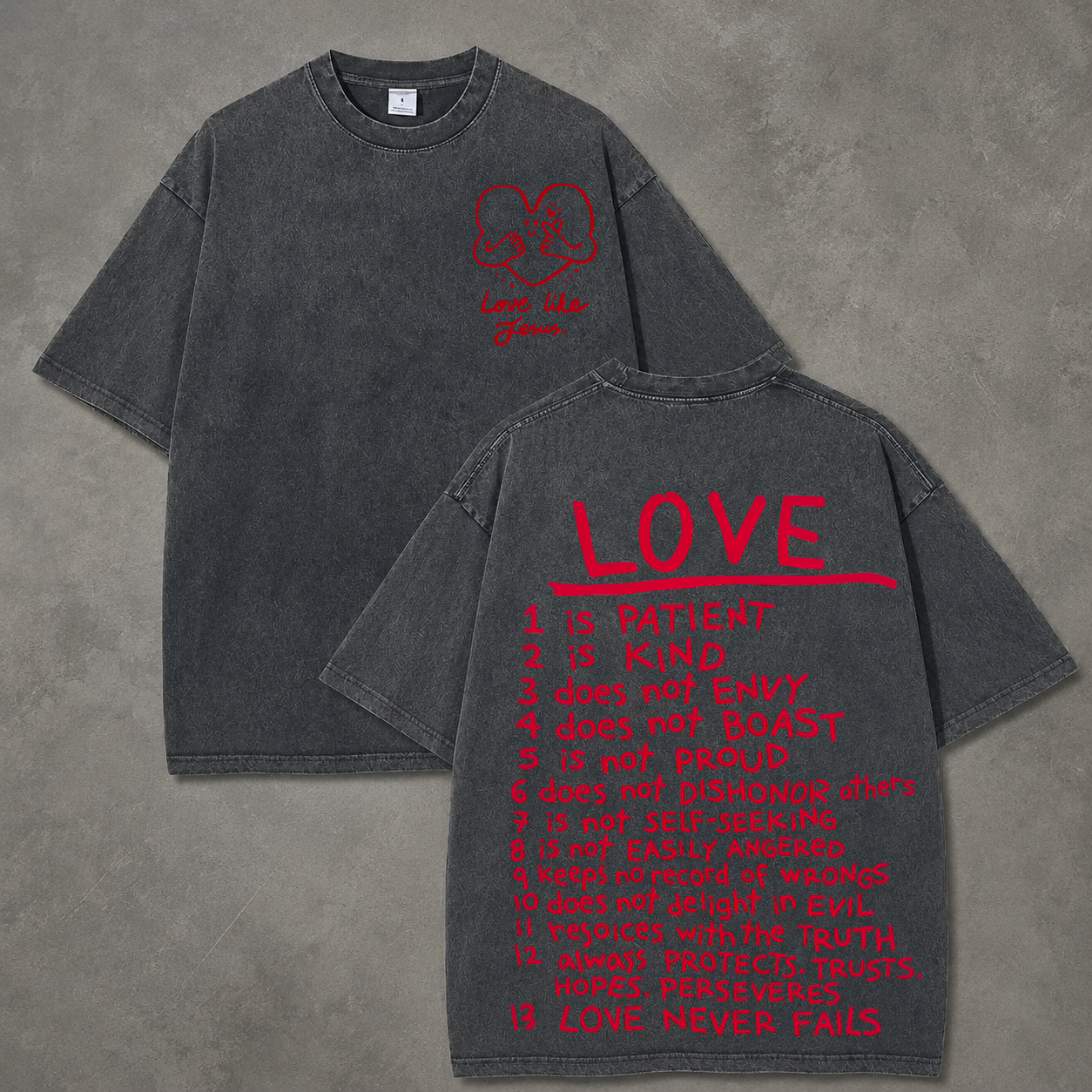 Vintage Cream Love Virtues Handwriting Graphic Washed T-Shirt