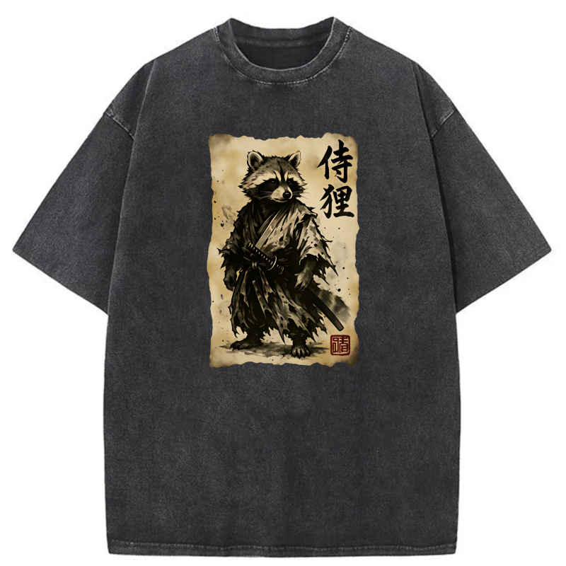 Raccoon Samurai Warrior With Sword And Scroll tshirt 100% cotton