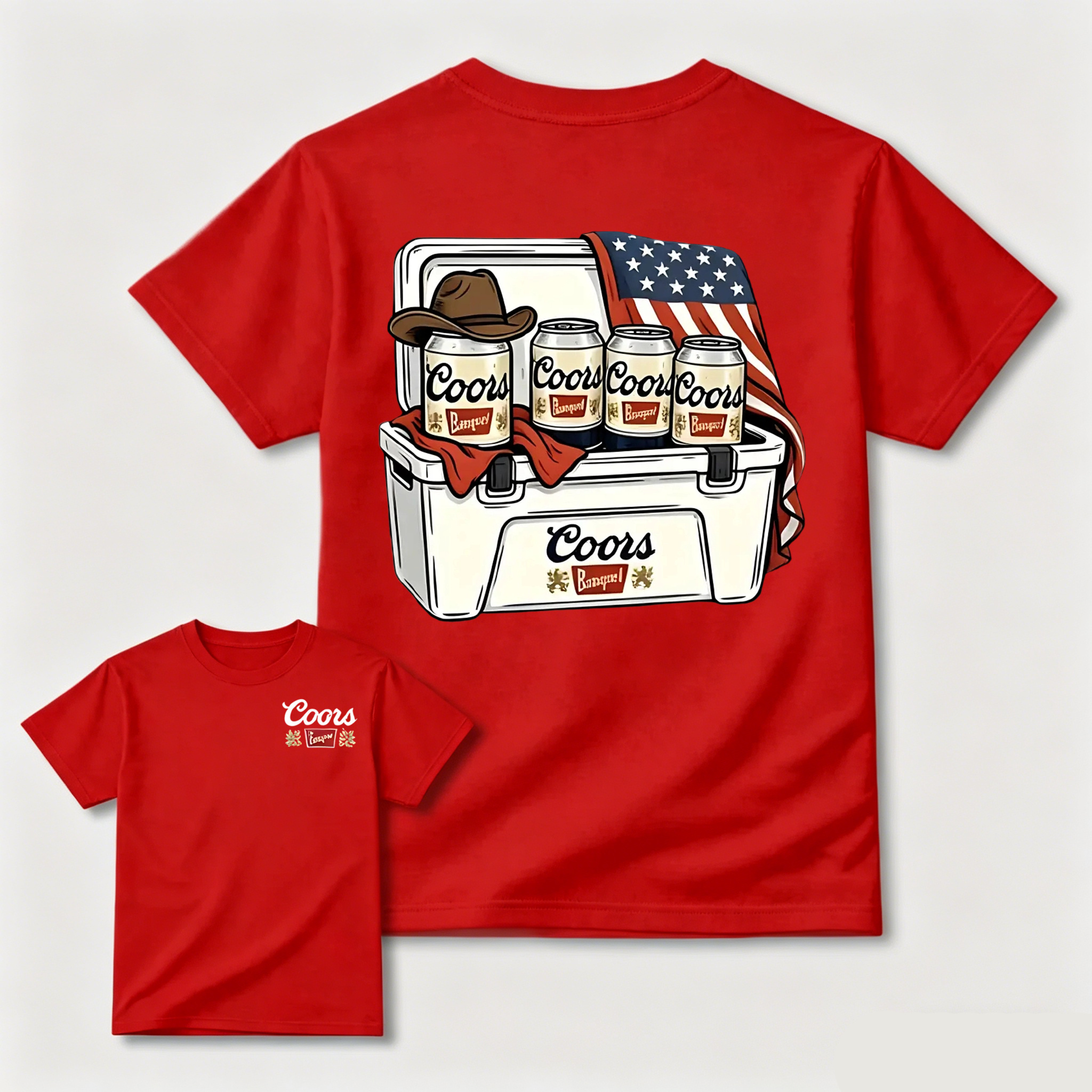 BBQ Season Ice Box Beer American Flag Retro Cowboy T-Shirt