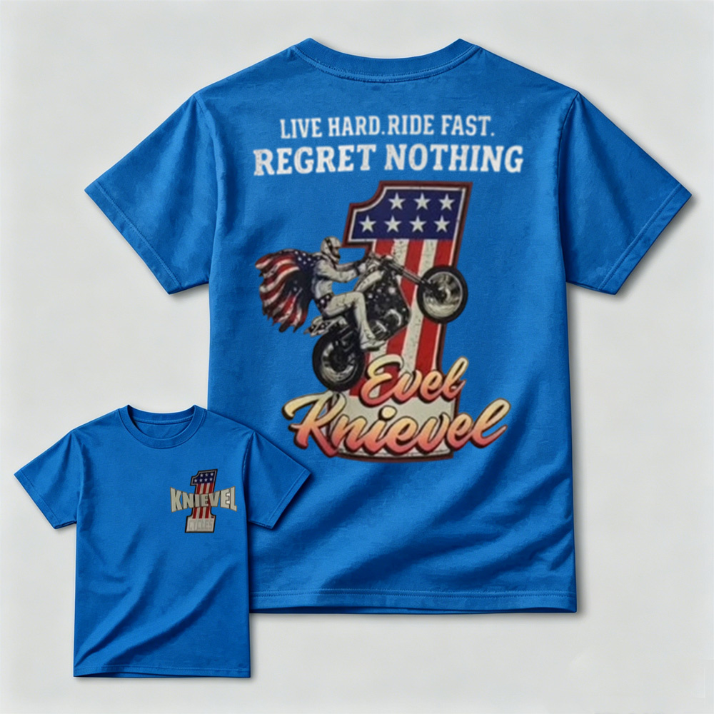 Vintage American Stunt Motorcycle Graphic Double Sided T-Shirt