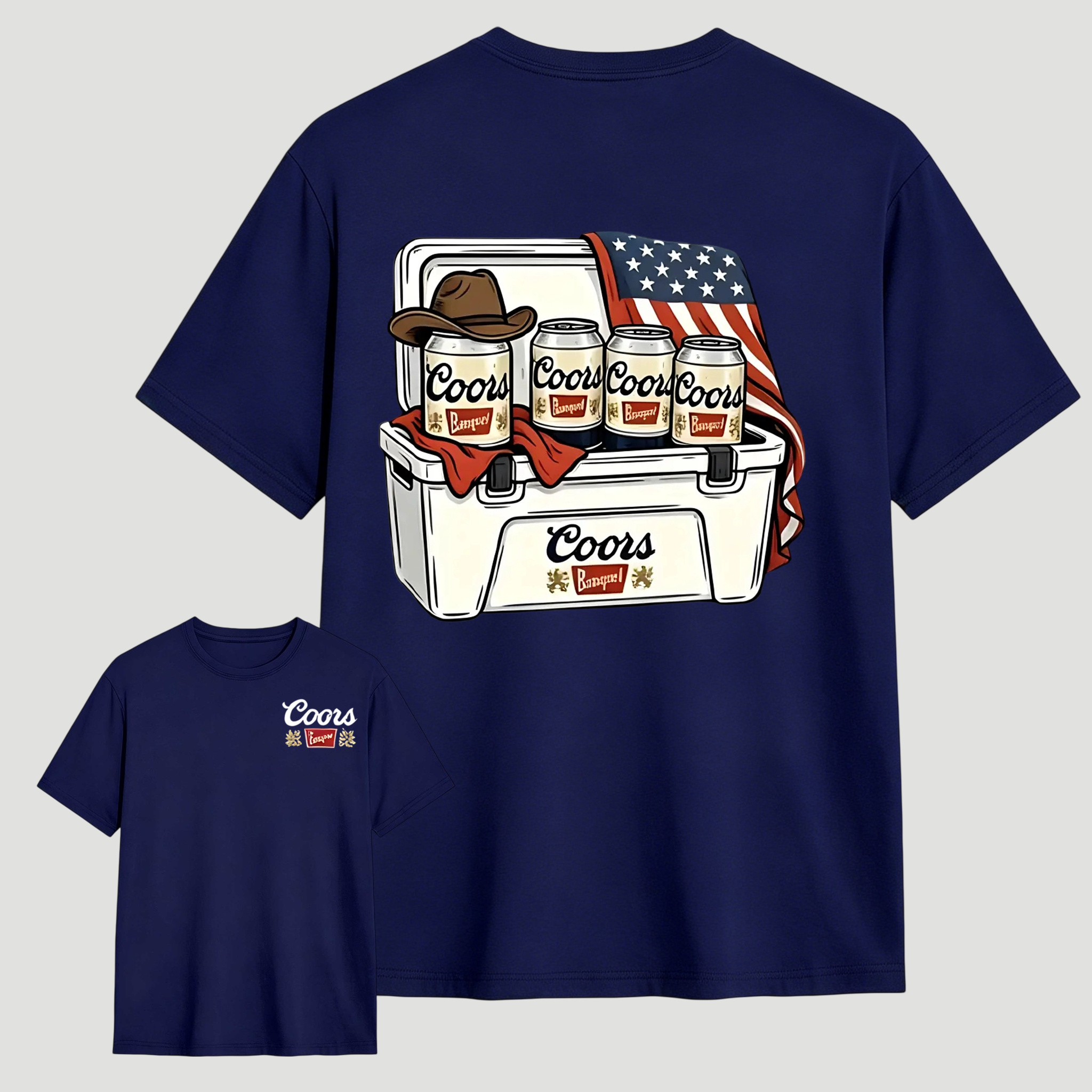BBQ Season Ice Box Beer American Flag Retro Cowboy T-Shirt