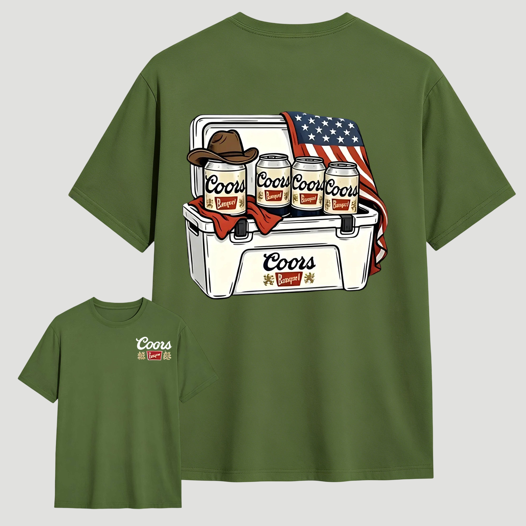 BBQ Season Ice Box Beer American Flag Retro Cowboy T-Shirt