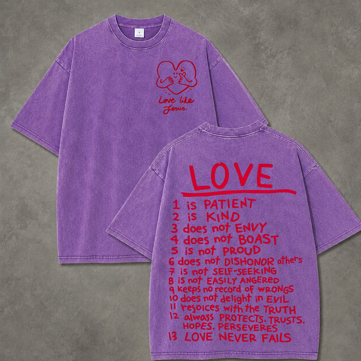 Vintage Cream Love Virtues Handwriting Graphic Washed T-Shirt