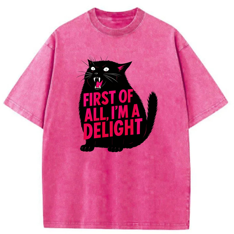 Black Cat With Pink Text Delight tshirt 100% cotton