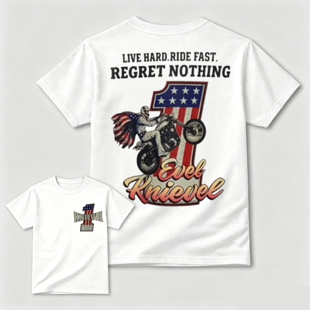 Vintage American Stunt Motorcycle Graphic Double Sided T-Shirt