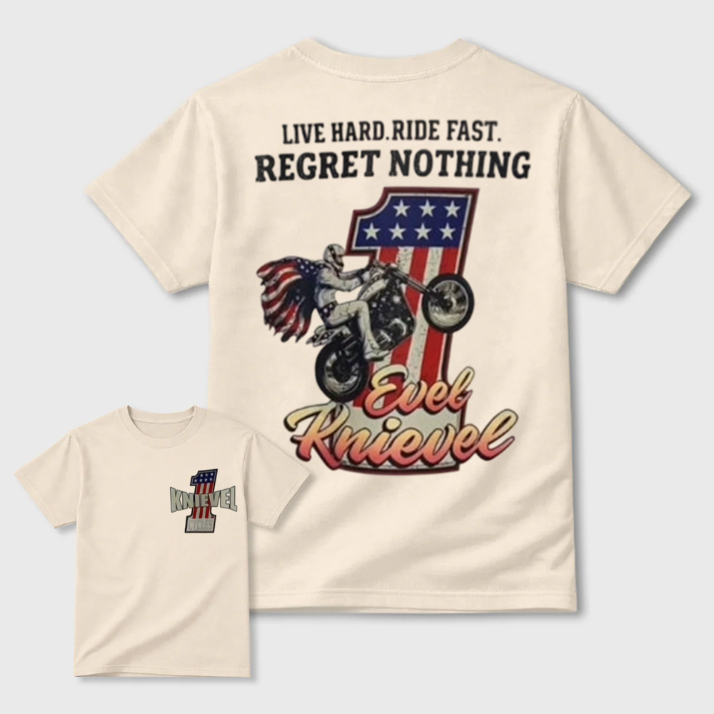 Vintage American Stunt Motorcycle Graphic Double Sided T-Shirt