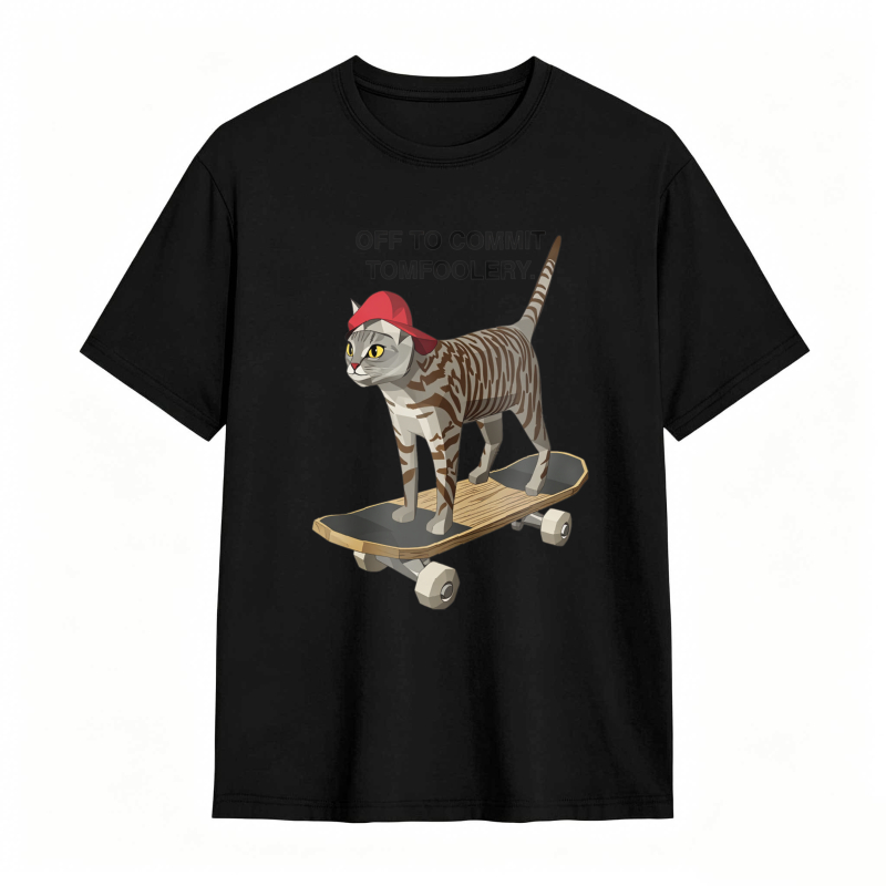 Cat On Skateboard Wearing Hat tshirt 100% cotton