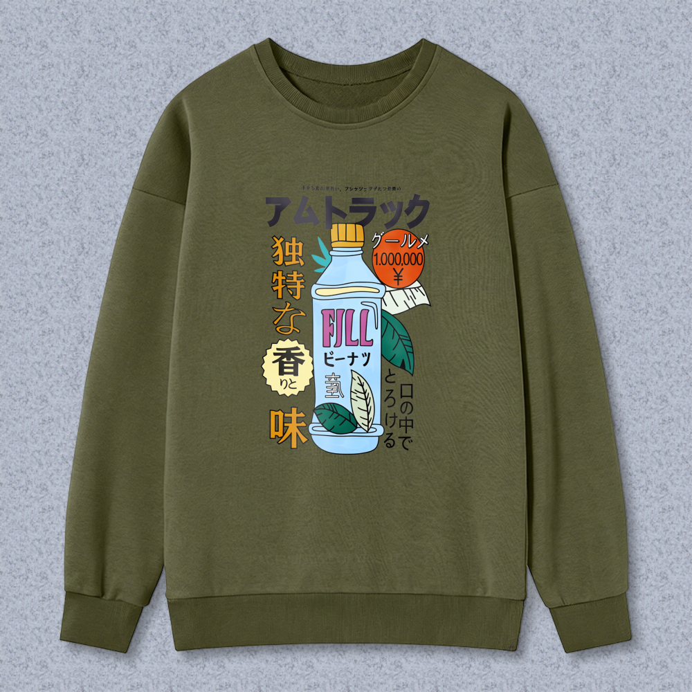 Japanese Style Pill Bottle Graphic Sweatshirt Unique Flavor Design Casual Long Sleeve Top