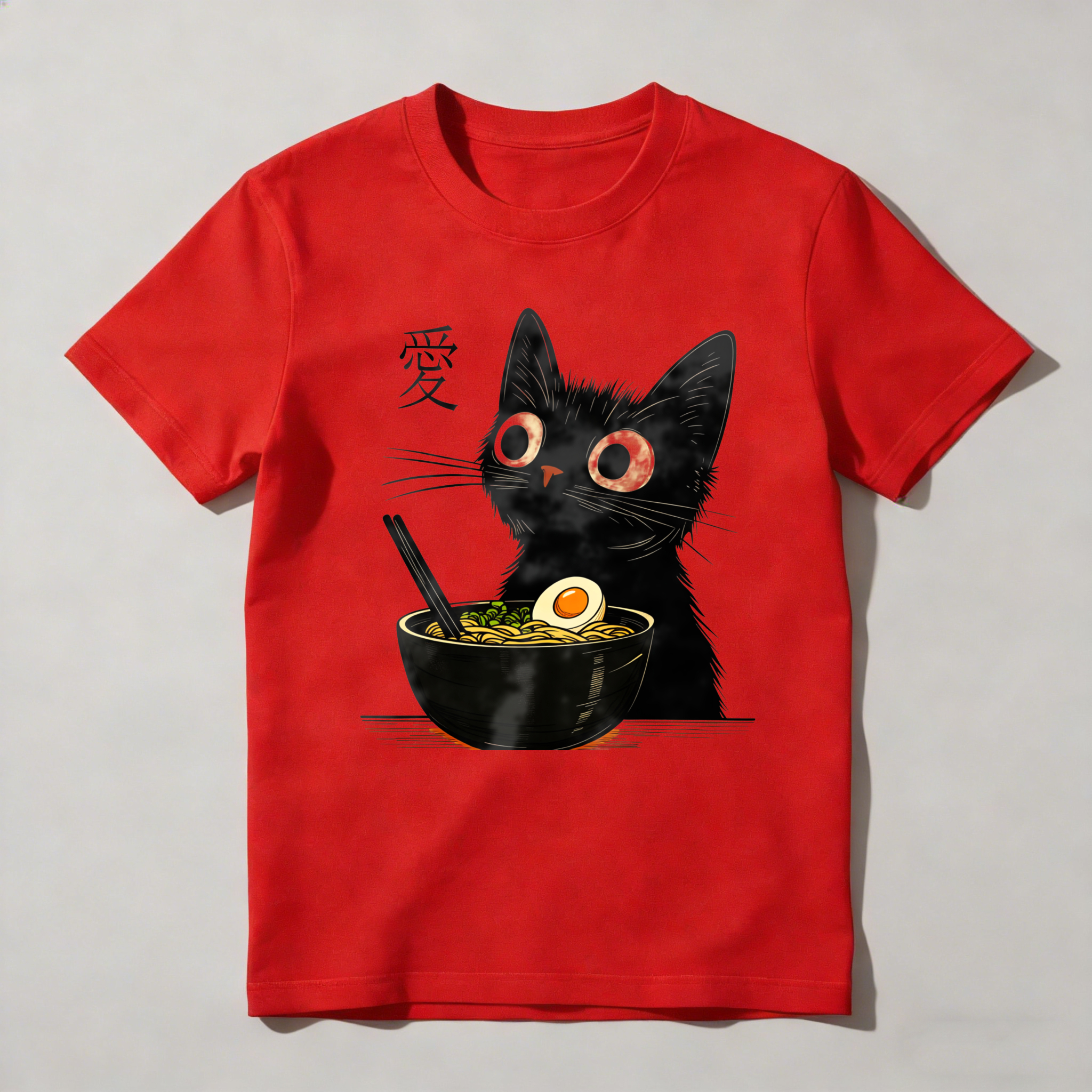 Black Cat With Ramen Bowl And Chopsticks tshirt 100% cotton