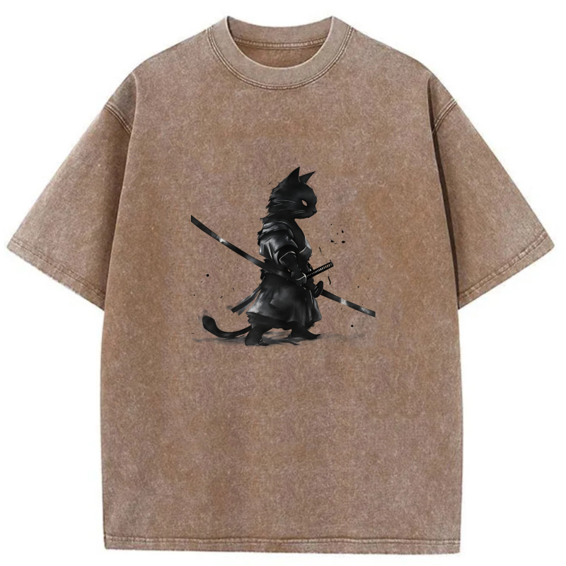 Cat Warrior With Sword Walking tshirt 100% cotton
