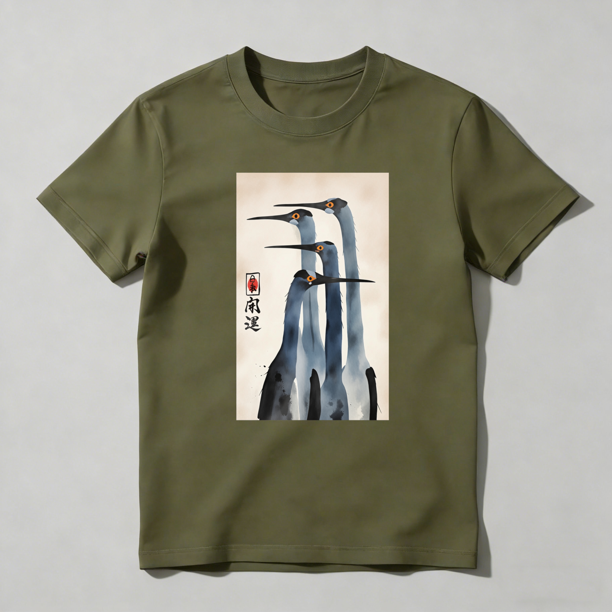 Three Cranes Standing Together In Harmony tshirt 100% cotton