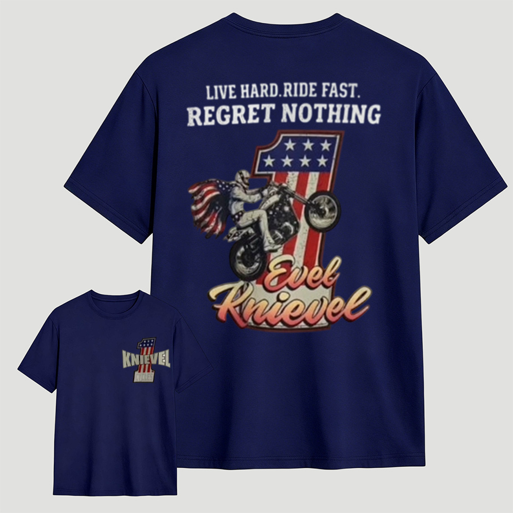 Vintage American Stunt Motorcycle Graphic Double Sided T-Shirt