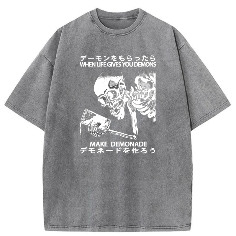 Demon Skeleton Making Lemonade With Text tshirt 100% cotton