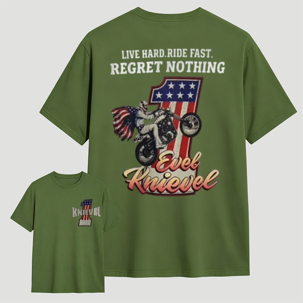 Vintage American Stunt Motorcycle Graphic Double Sided T-Shirt