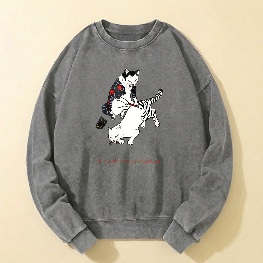 Cat And Tiger Graphic Sweatshirt Unisex Cotton Pullover Casual Top For Men Women