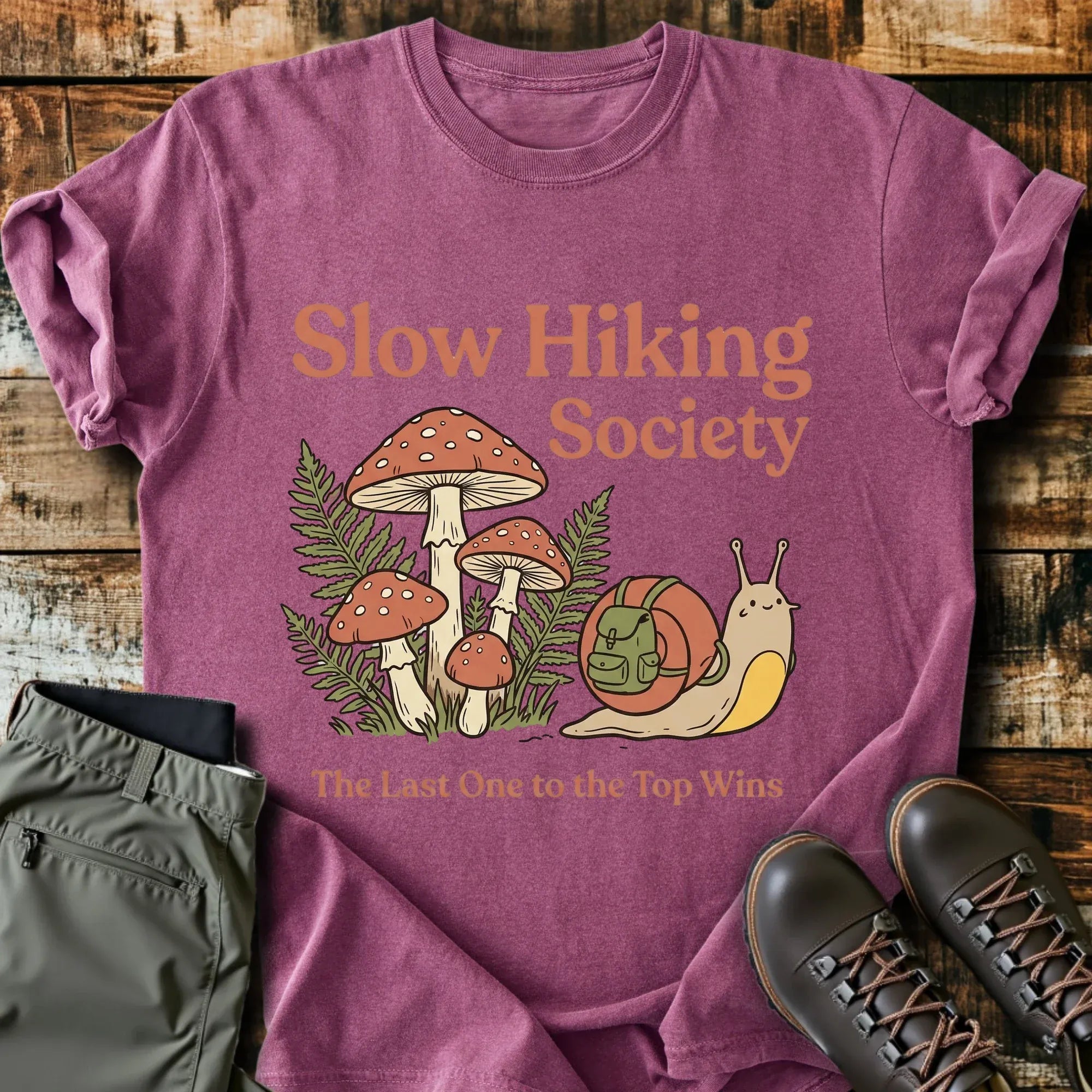 Slow Hiking Society Snail Cotton Graphic T-Shirt