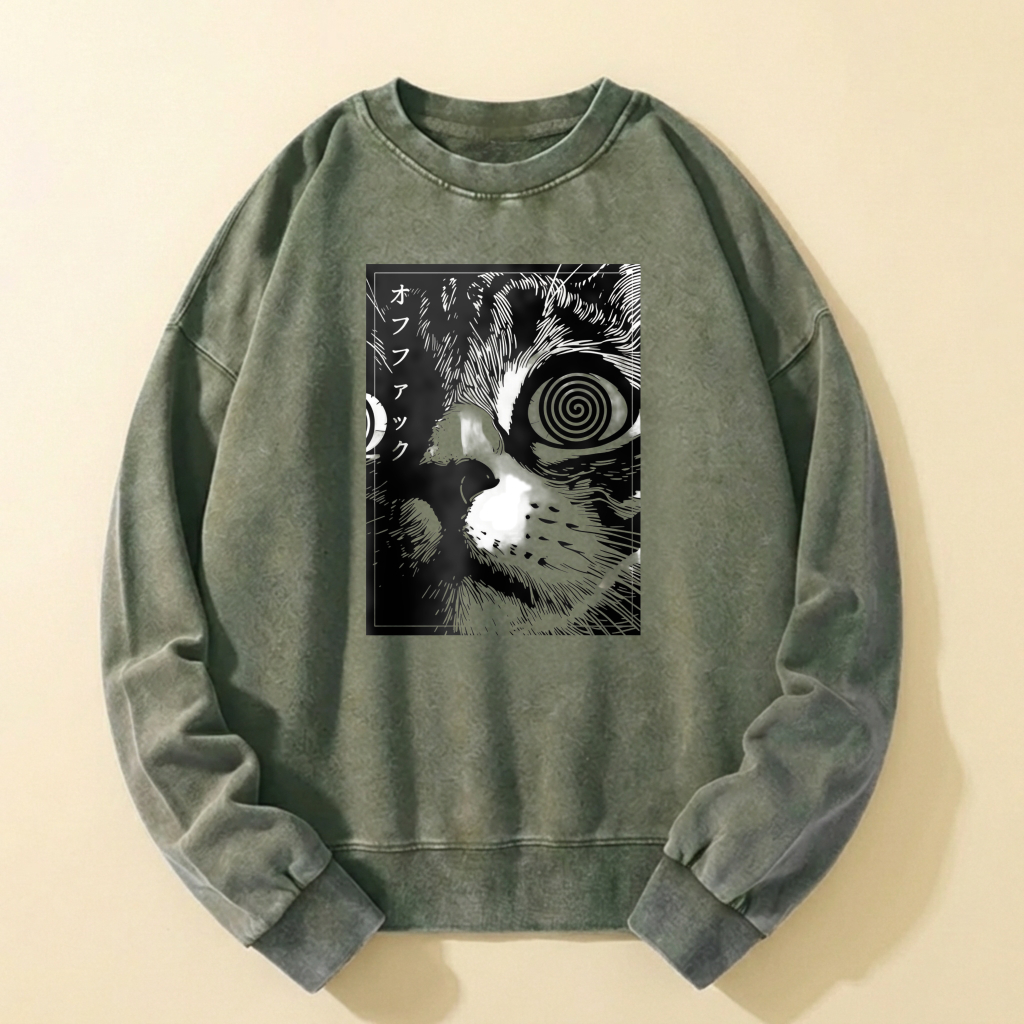 Black Cat Spiral Eye Graphic Sweatshirt Unisex Crewneck Long Sleeve Casual Top