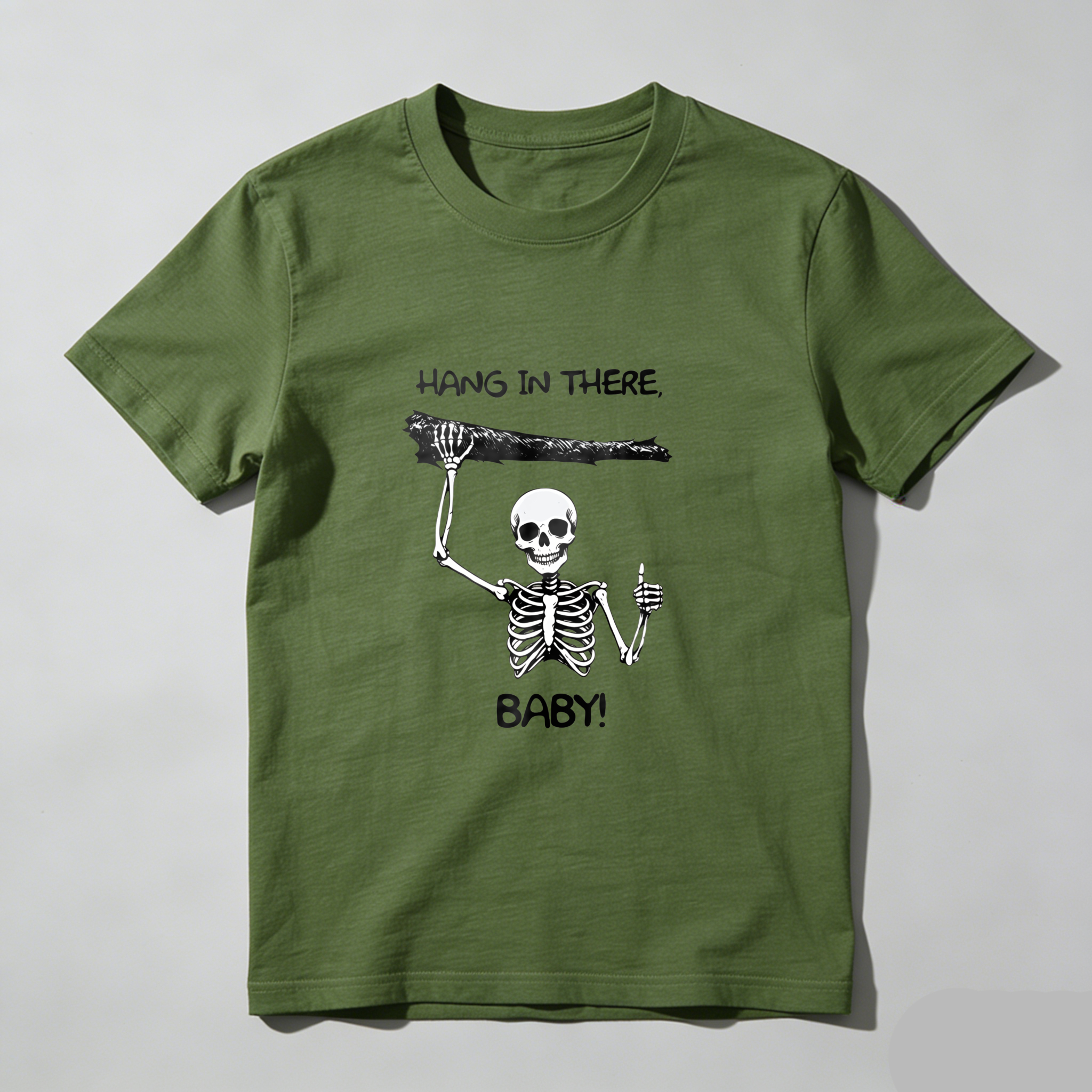 Hang In There Baby Skeleton Design tshirt 100% cotton