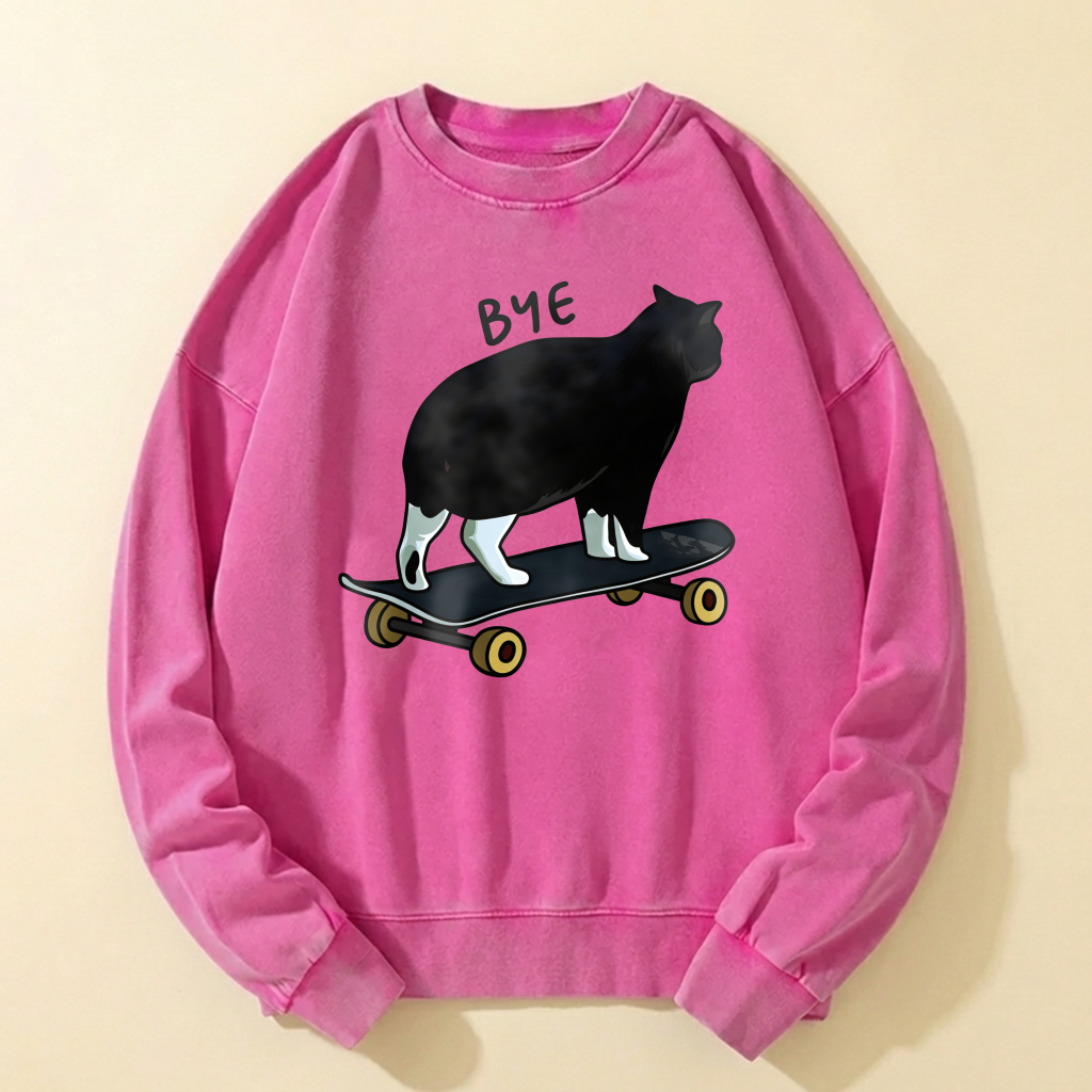 Cute Cat On Skateboard Graphic Sweatshirt For Men And Women Casual Fashion Long Sleeve Pullover Top