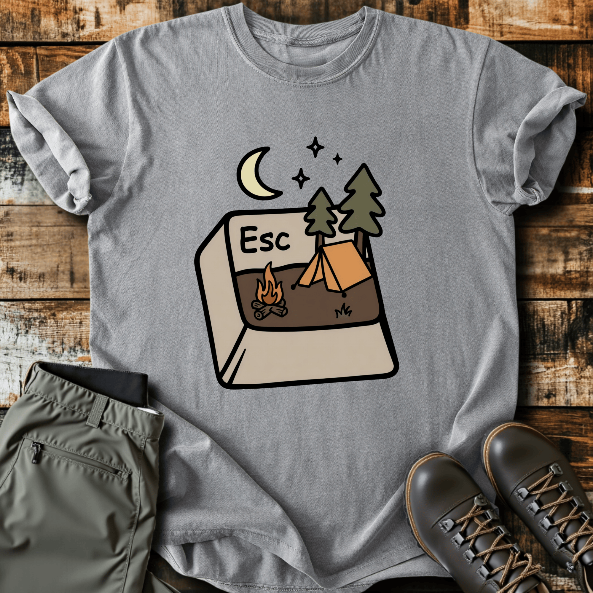 Escape Button Cotton Graphic T-Shirt