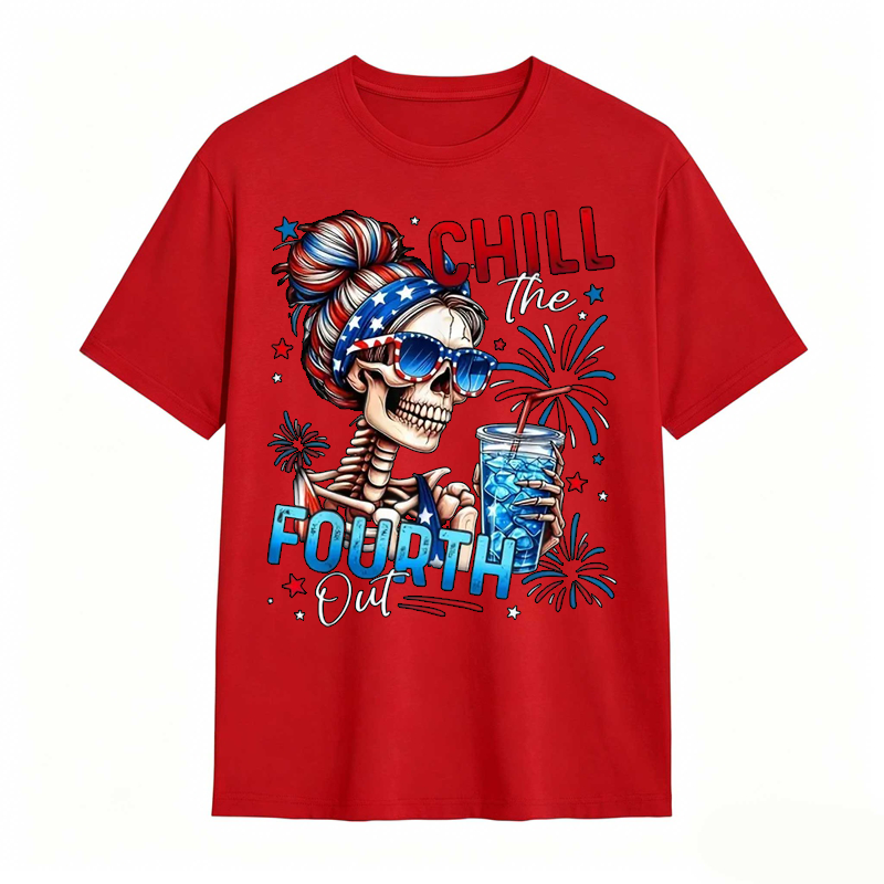Chill The Fourth Out Patriotic Skeleton 4th of July T-Shirt