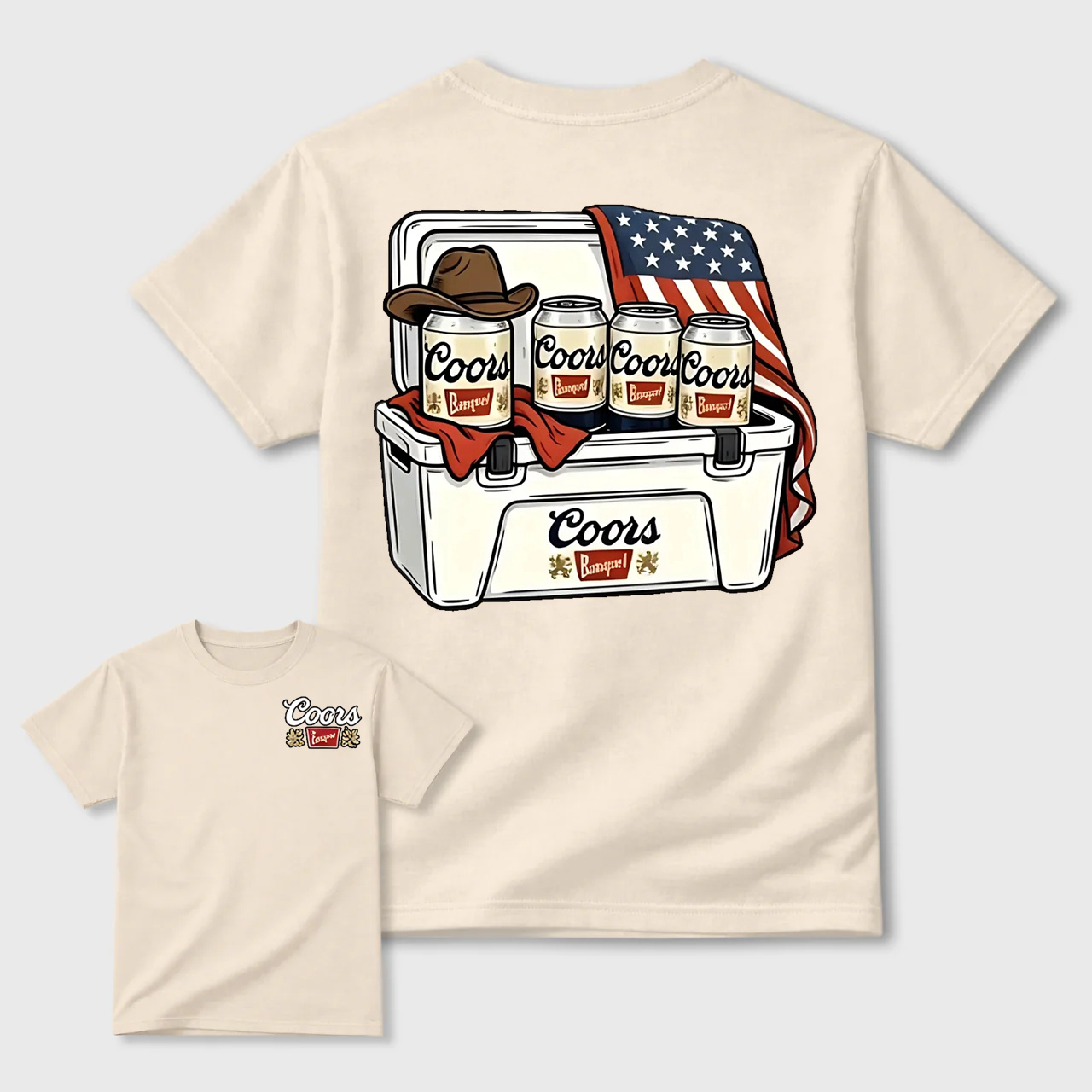 BBQ Season Ice Box Beer American Flag Retro Cowboy T-Shirt