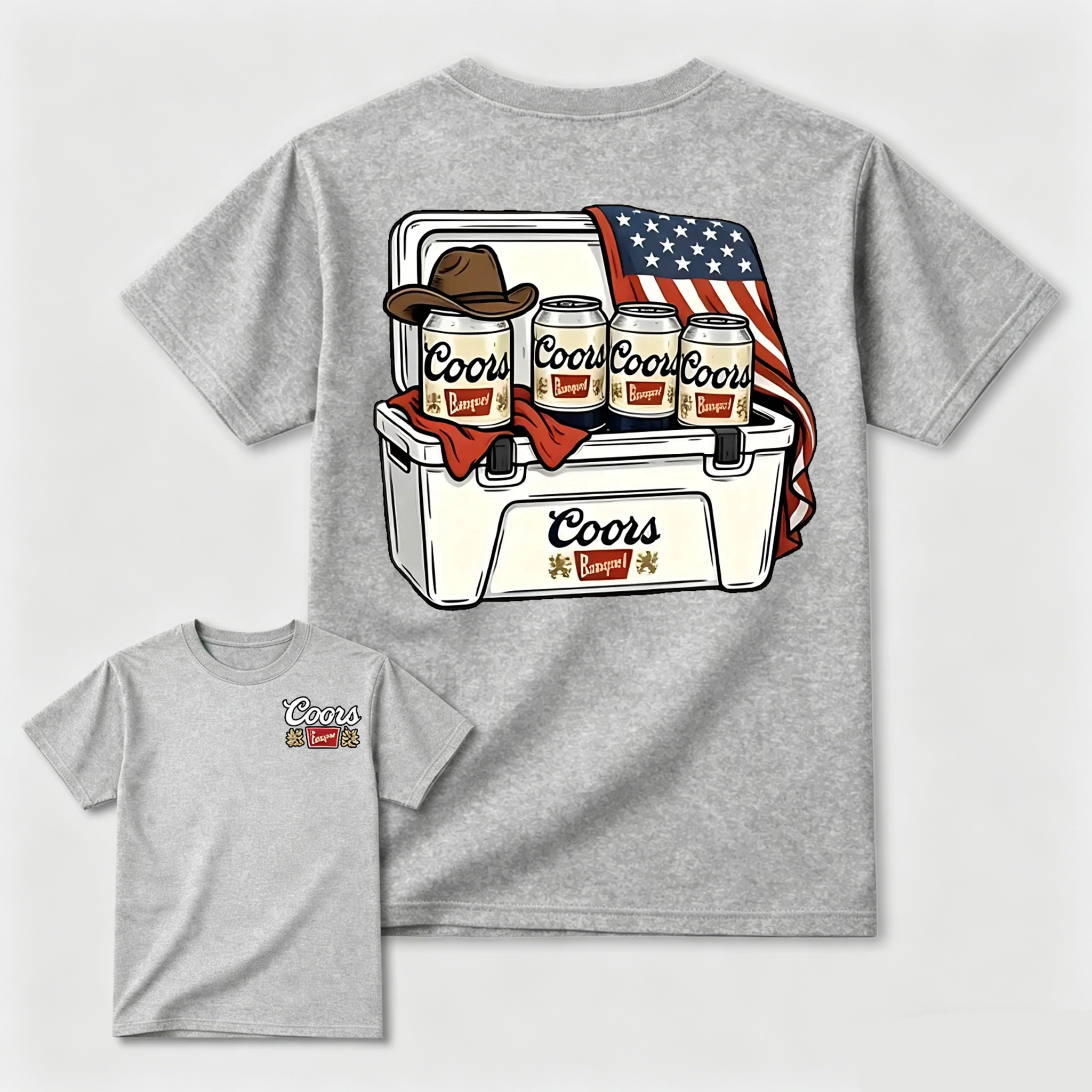 BBQ Season Ice Box Beer American Flag Retro Cowboy T-Shirt